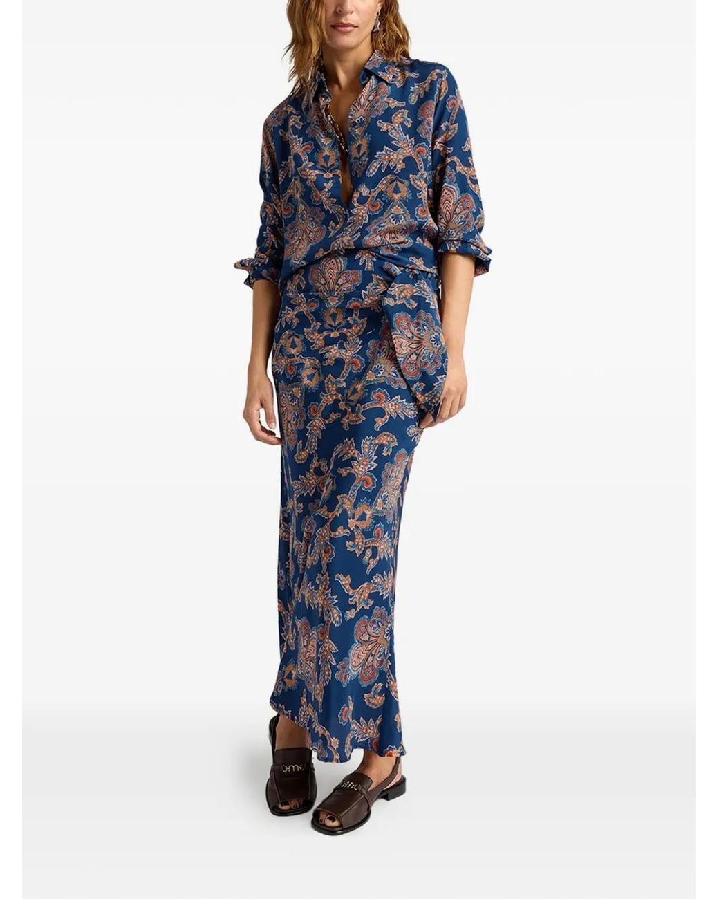 Momoní Blue Dolores Printed Midi Skirt