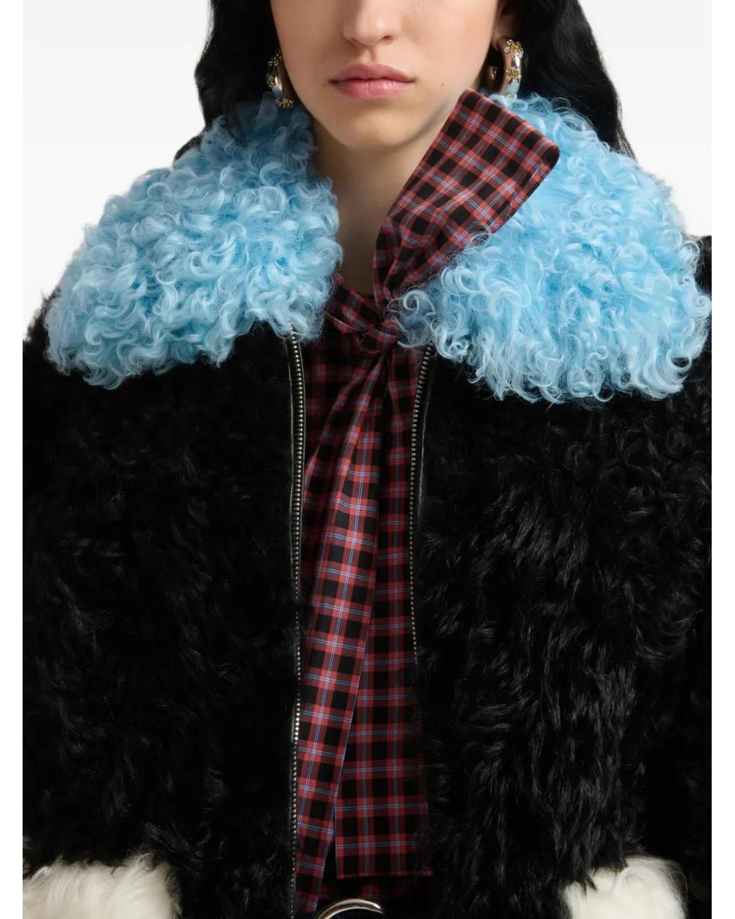 Marni Black Veste Shearling Noire À Détails En Blocs De Couleur