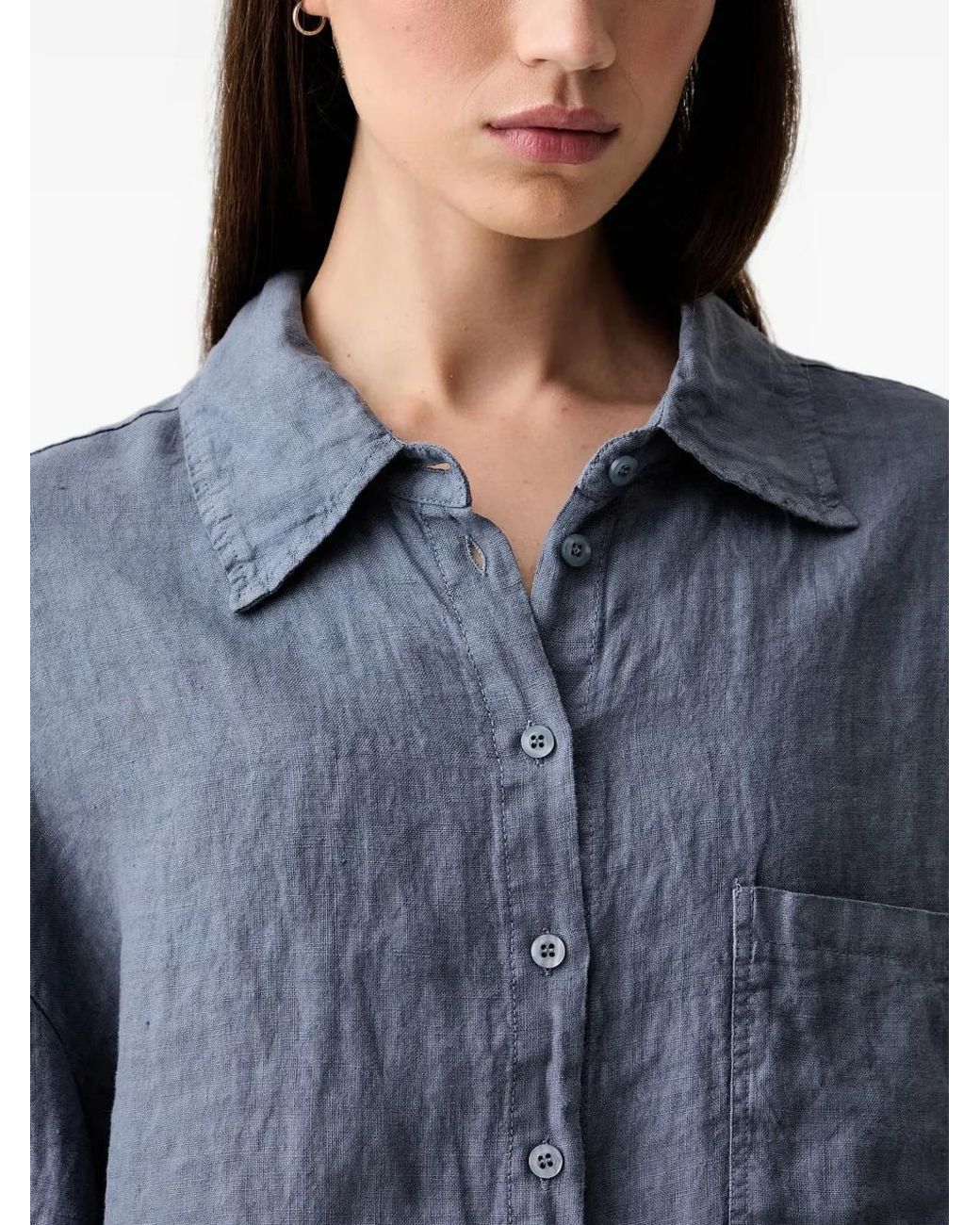 ViCOLO Blue Cropped Button-Down Linen Shirt
