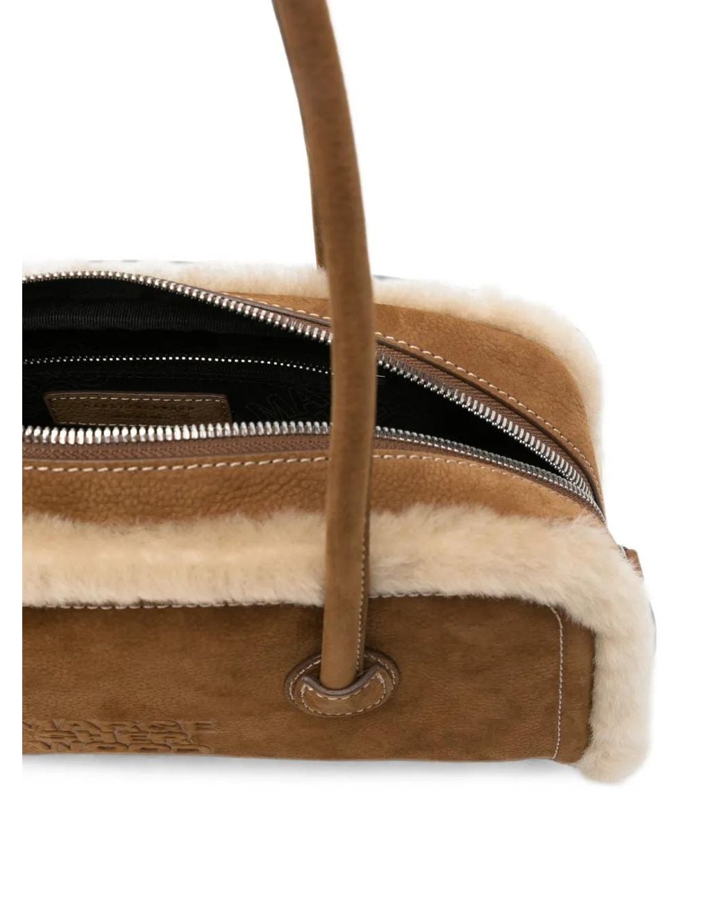 MARGE SHERWOOD Brown Shearling-Trim Debossed-Logo Tote Bag