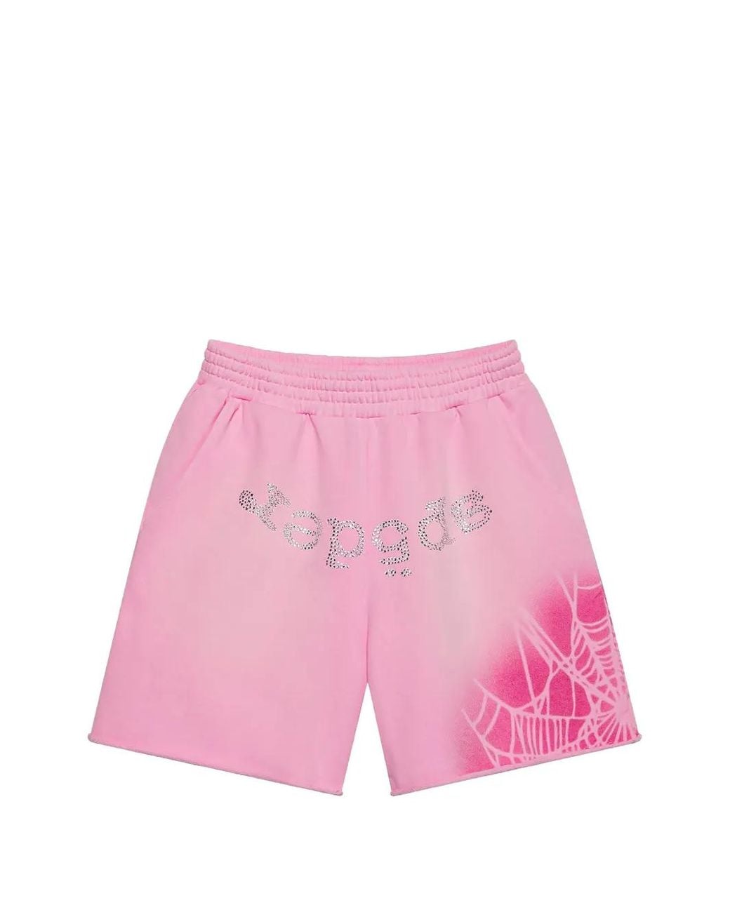 Sp5der Pink Rhinestone-Embellished Spray-Print Track Shorts for men