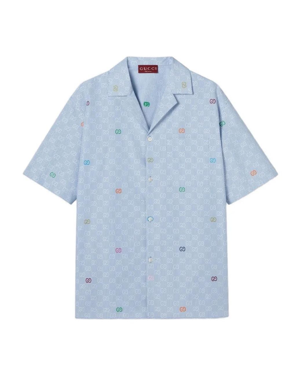 Gucci Gg Detail Short-Sleeve Shirt in Blue for Men | Lyst