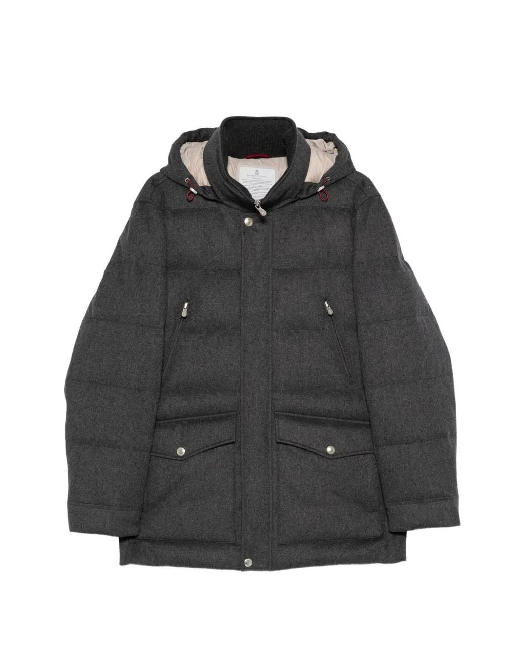Brunello Cucinelli Black Quilted Hooded Jacket for men
