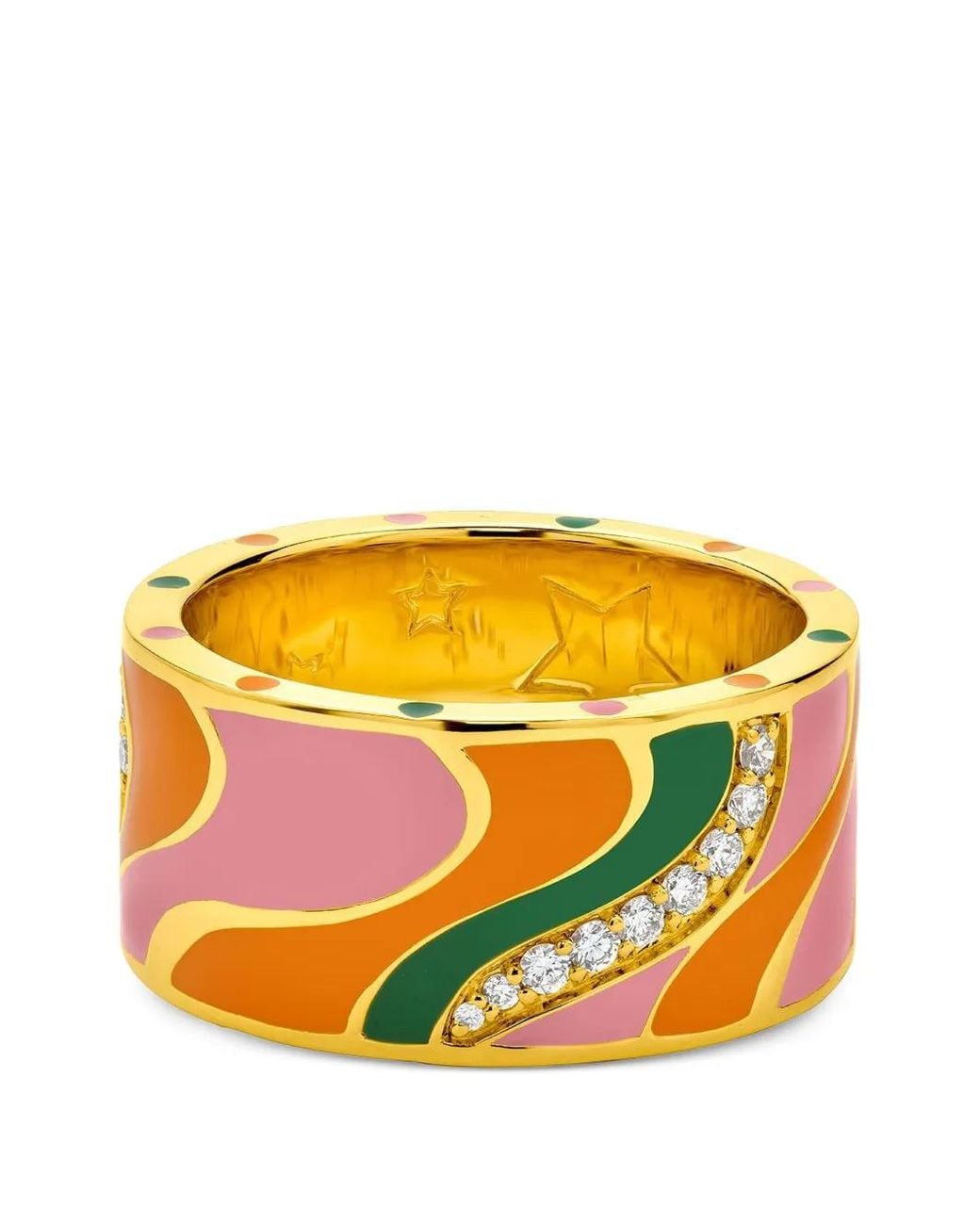 Buddha Mama Orange Groovy Swirl Diamond And Enamel Ring