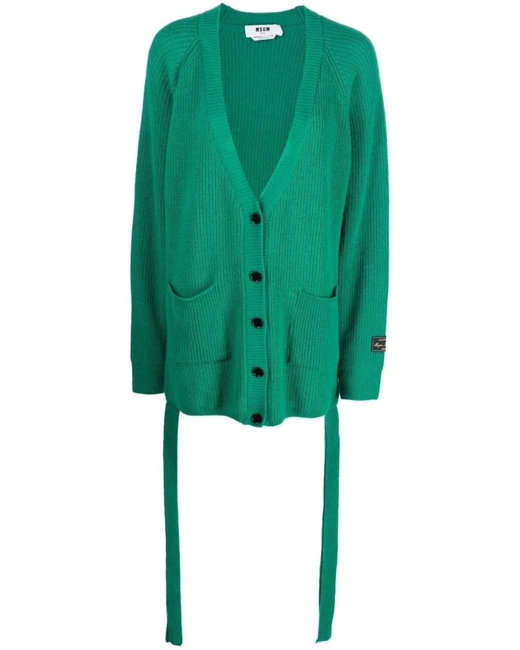 MSGM Green Ribbed-Knit Wool-Blend Cardigan