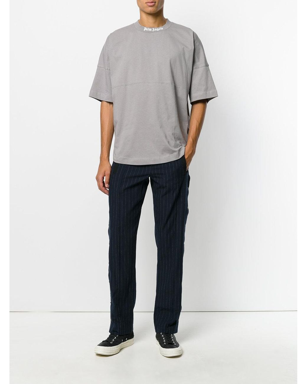 Palm Angels Collar Logo Print T-shirt in Gray for Men | Lyst