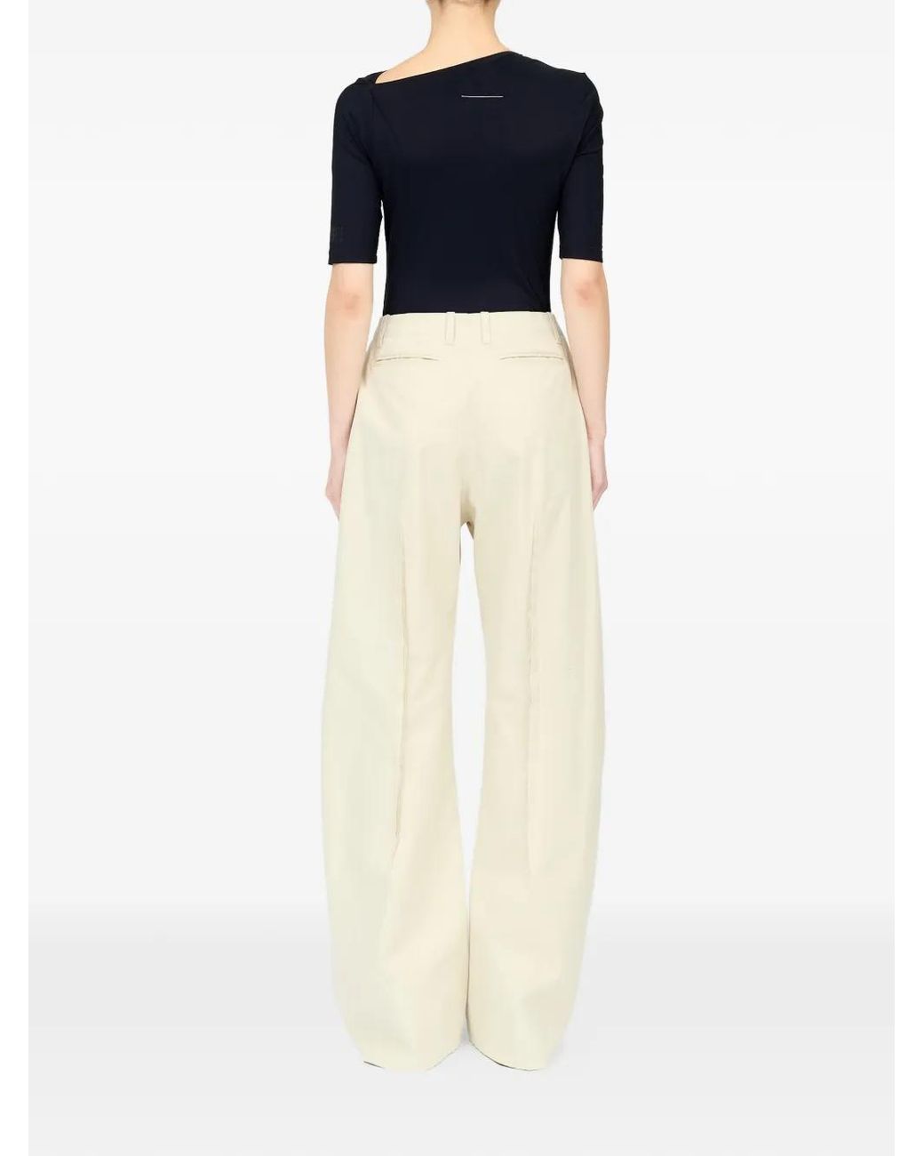MM6 by Maison Margiela White Light Cotton Twill Wide-Leg Trousers