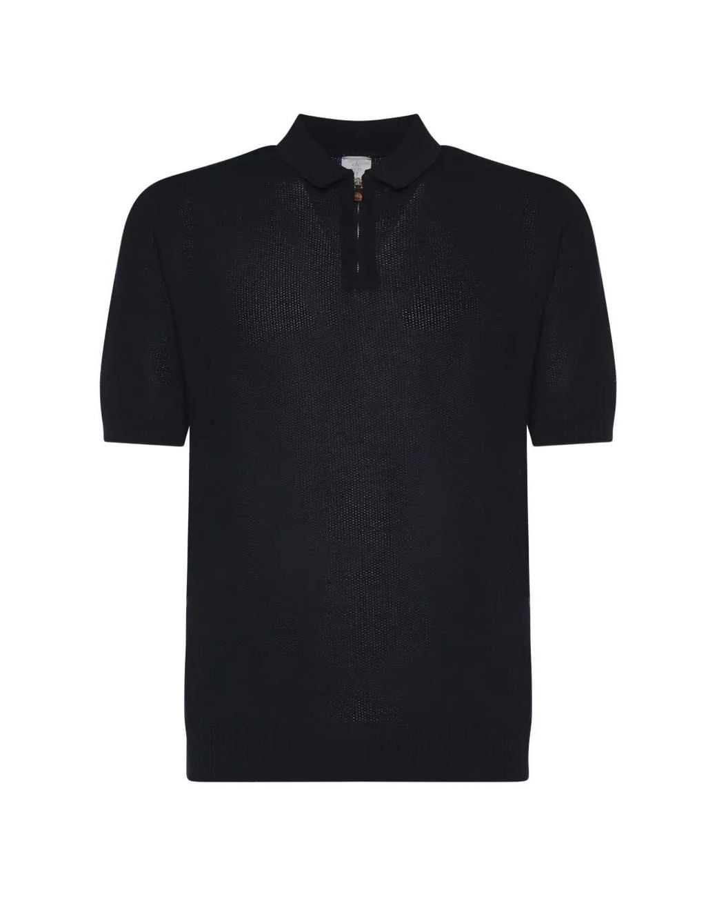 Eleventy Black Zip-Up Short-Sleeve Polo Shirt for men