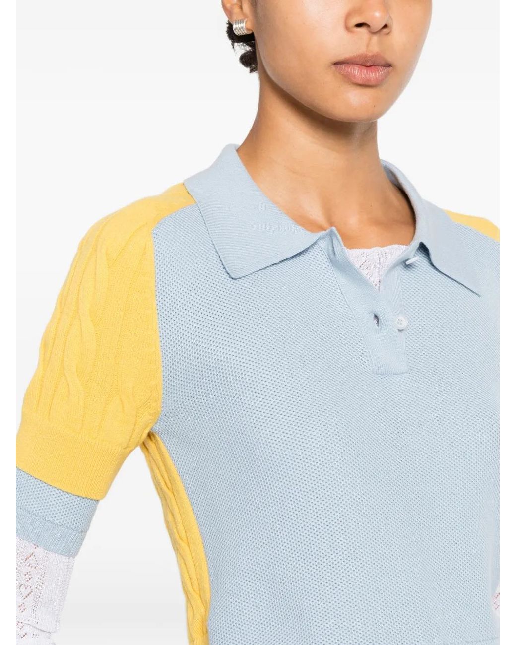 Marie Adam-Leenaerdt Blue Polo À Empiècements En Maille Torsadée