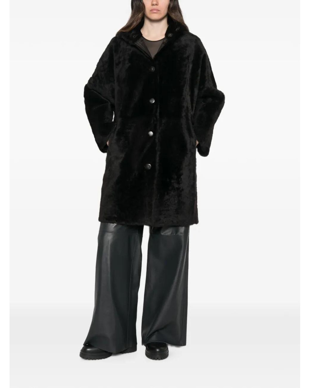 Yves Salomon Black Veste En Peau Lainée À Design Réversible