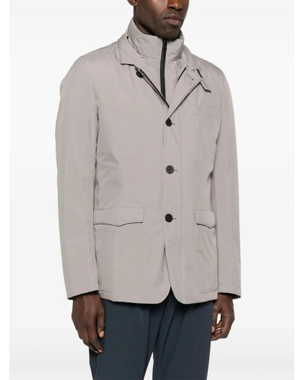 Herno Gray High-Neck Buttoned Jacket for men