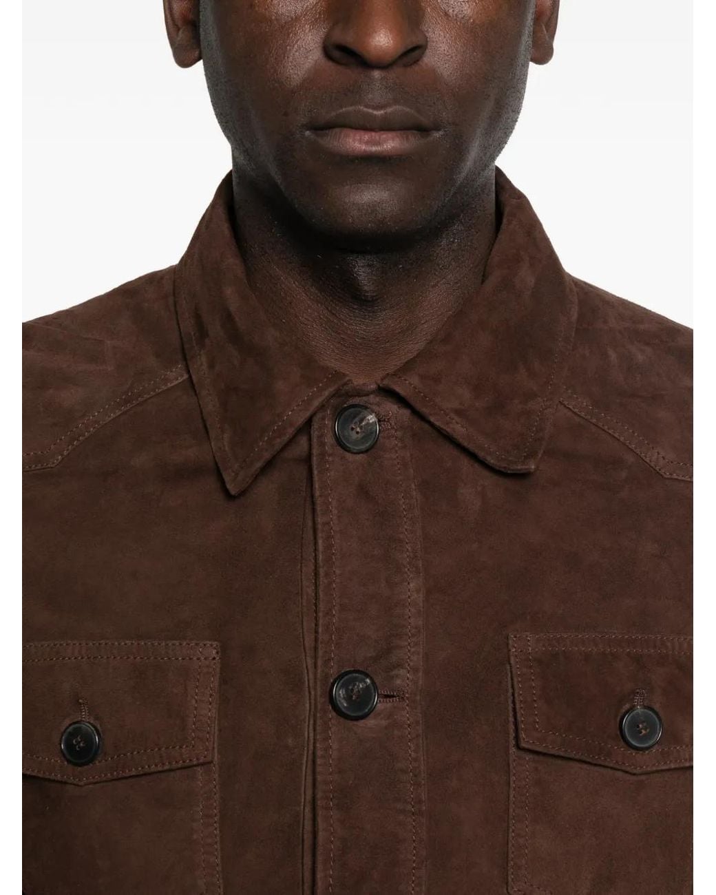 Amaranto Brown Suede Button-Up Jacket for men