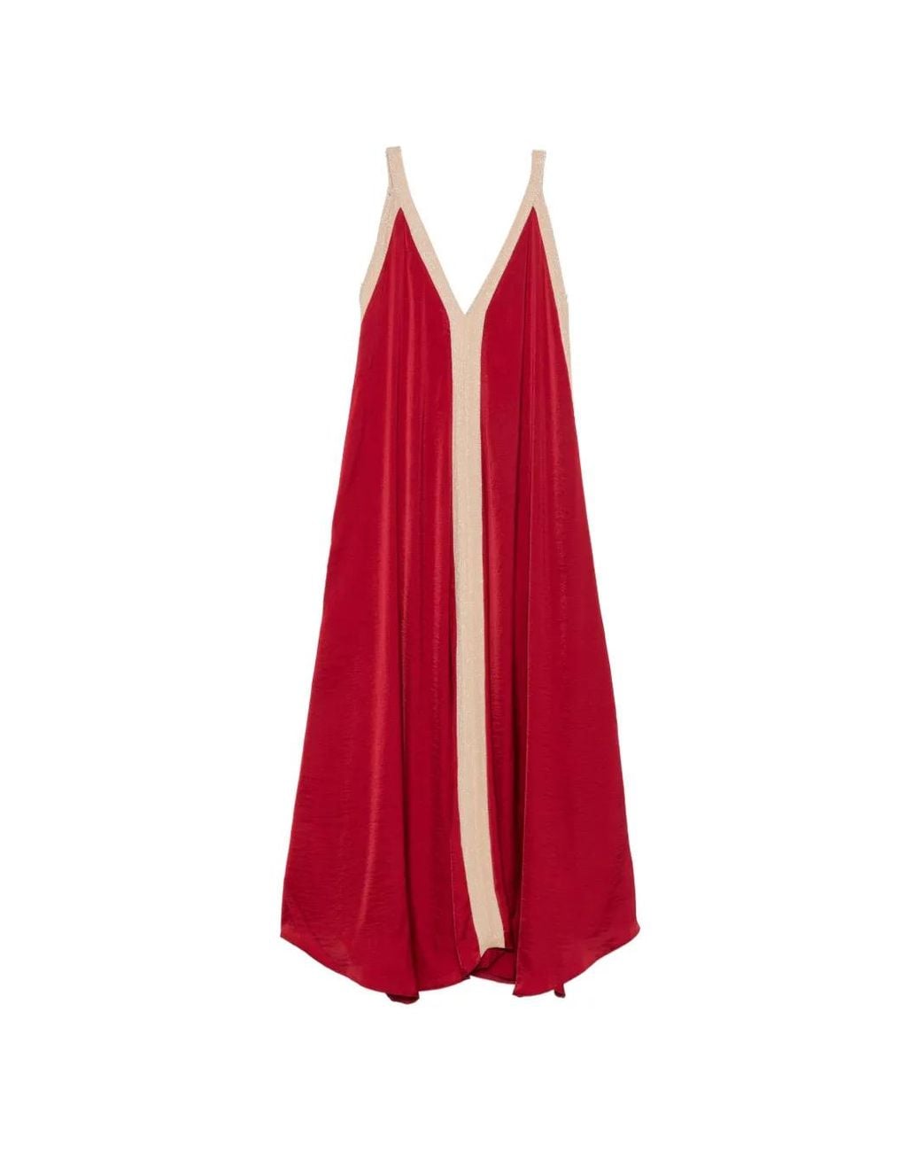 MOUTAKI Red V-Neck Sleeveless Maxi Dress