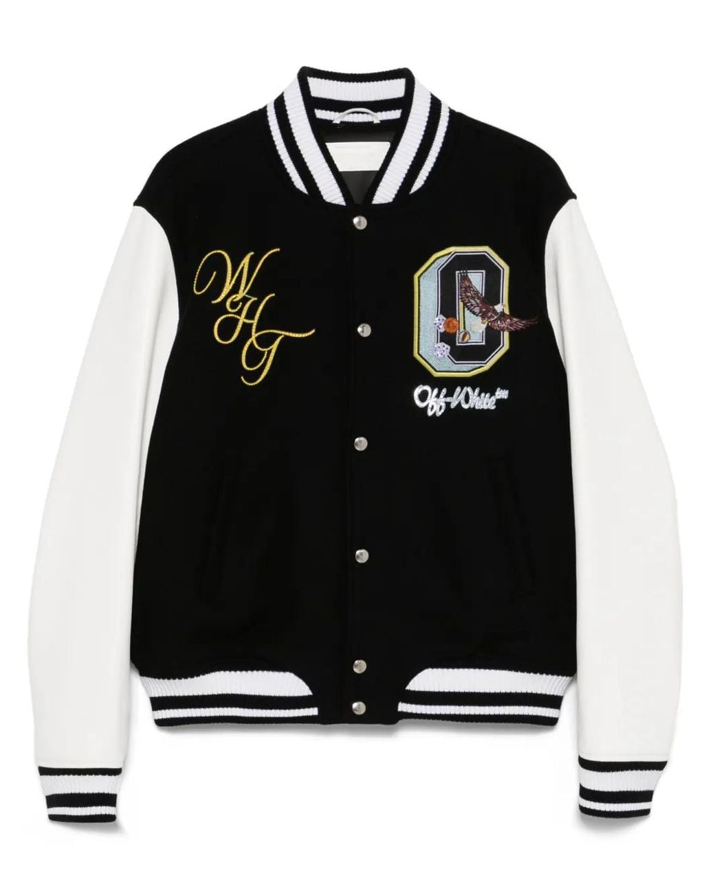 Off-White c/o Virgil Abloh Black Fresco Leather/Wool Varsity Jacket for men
