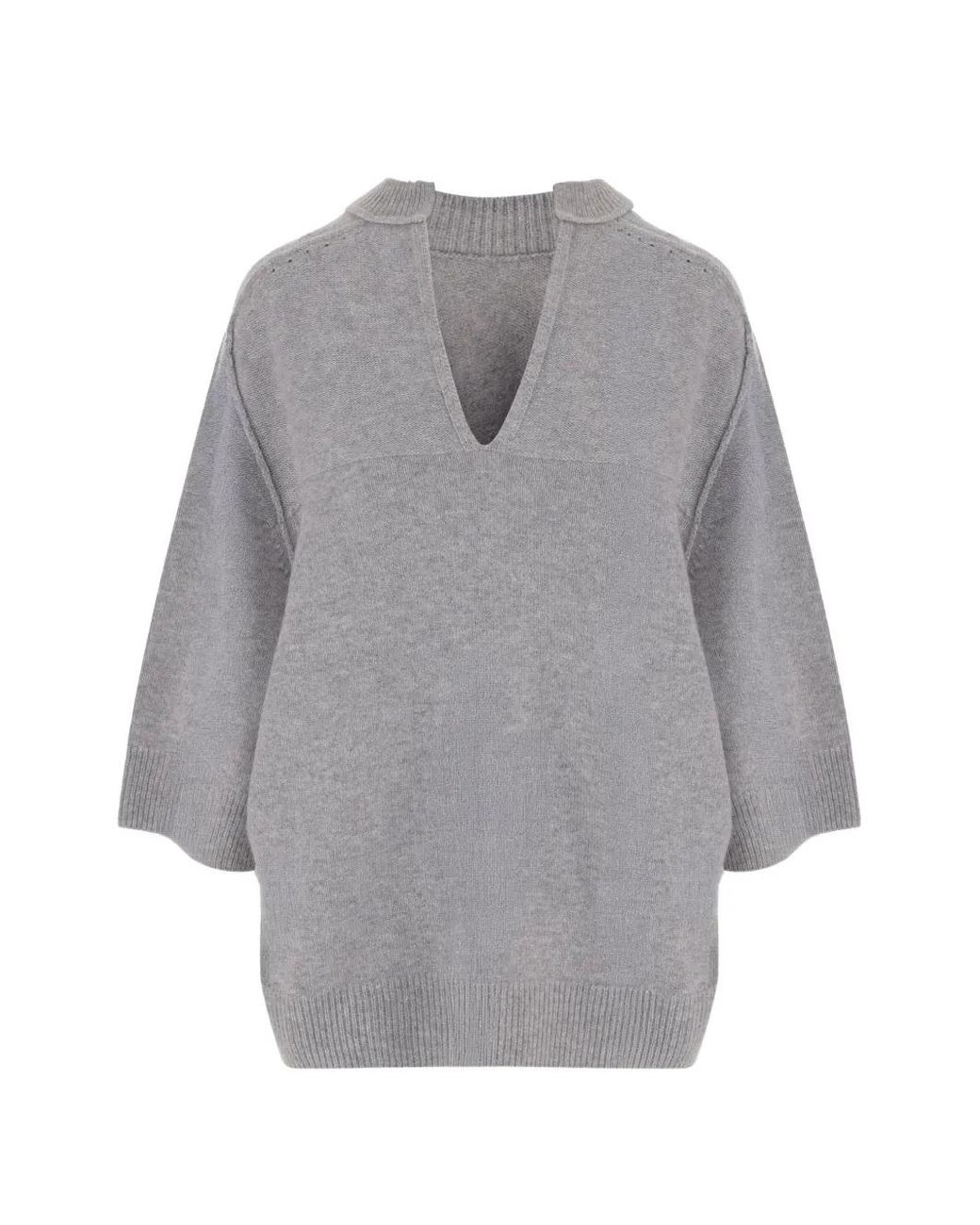 Carven Gray Cashmere V-Neck Sweater