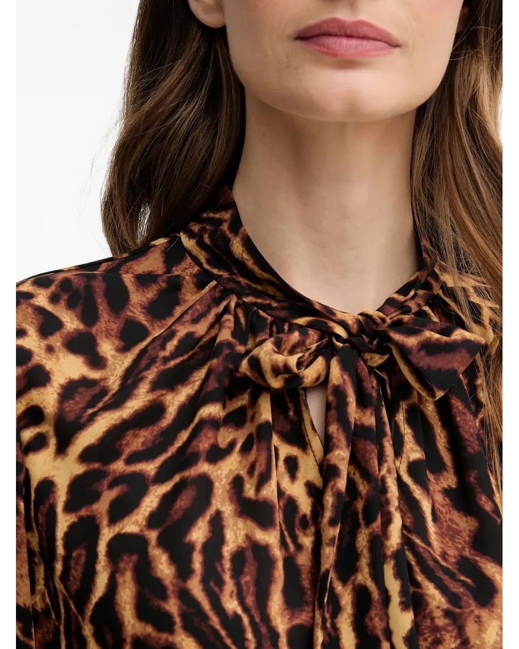 Joseph Ribkoff Brown Bow Animal-Print Top