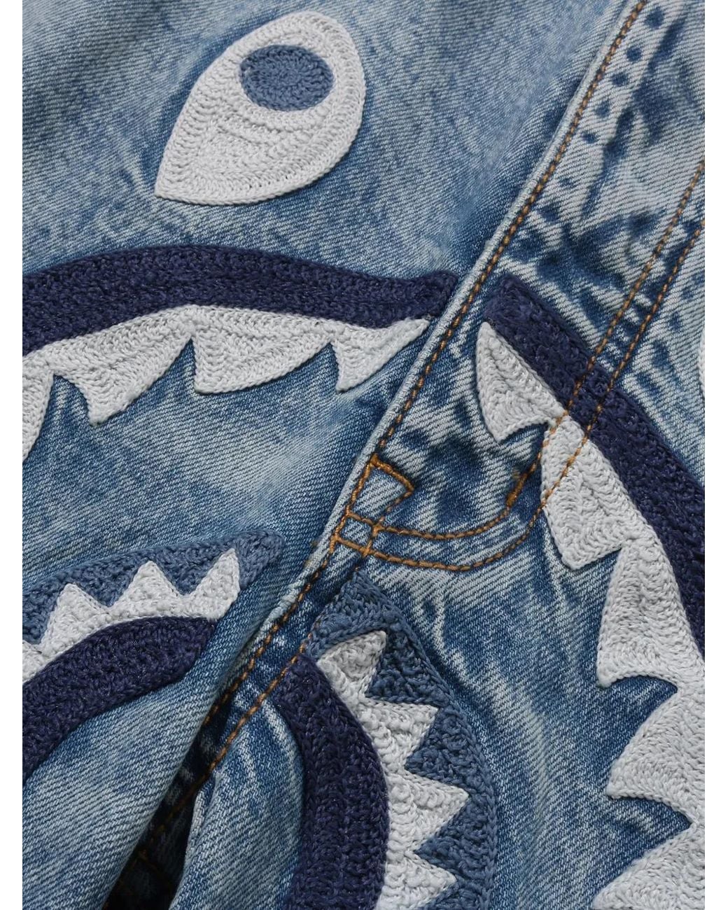 A Bathing Ape Blue Jean Droit À Motif Requin for men