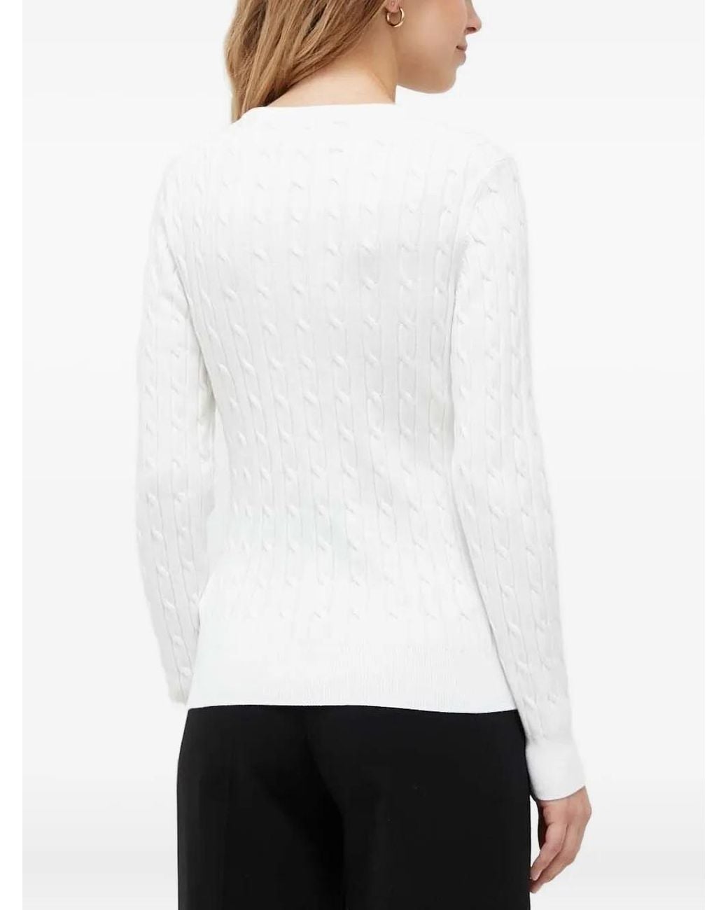 Gant White Cable-Knit Logo Sweater