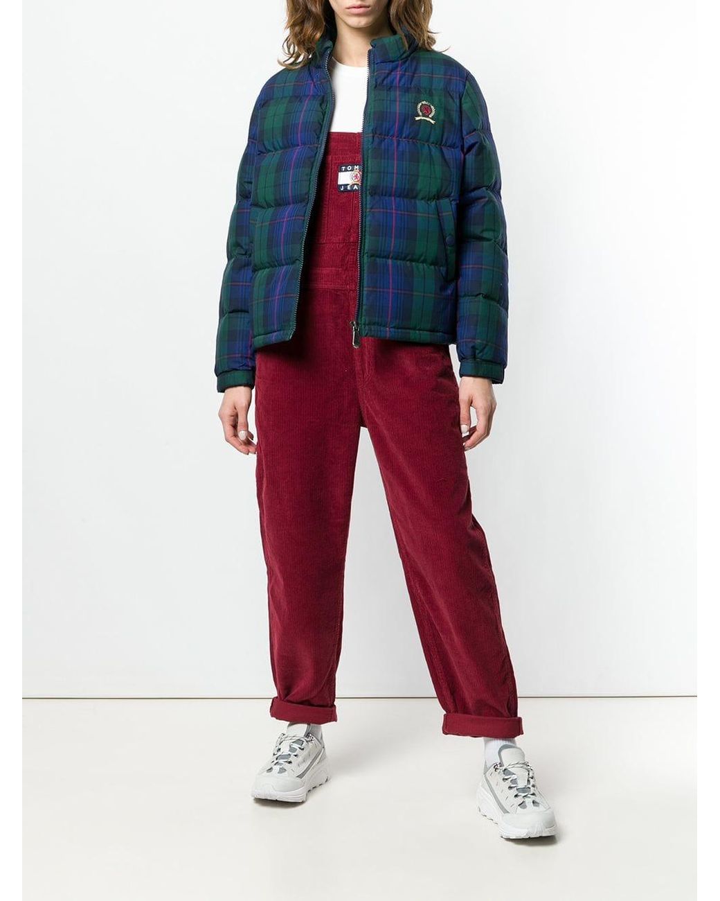 Tommy Hilfiger Cotton Plaid Puffer Jacket in Blue | Lyst