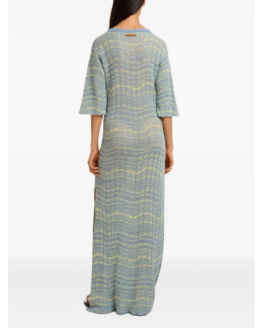 Marni Green Ribbed Linen Dress With Wavy Pattern