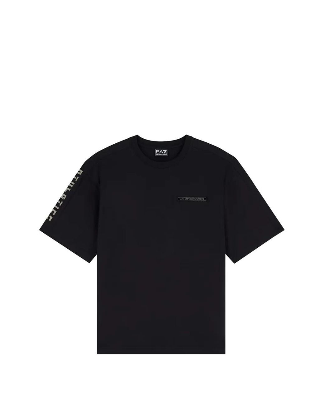 EA7 Blue Logo-Plaque Drop-Shoulder T-Shirt for men