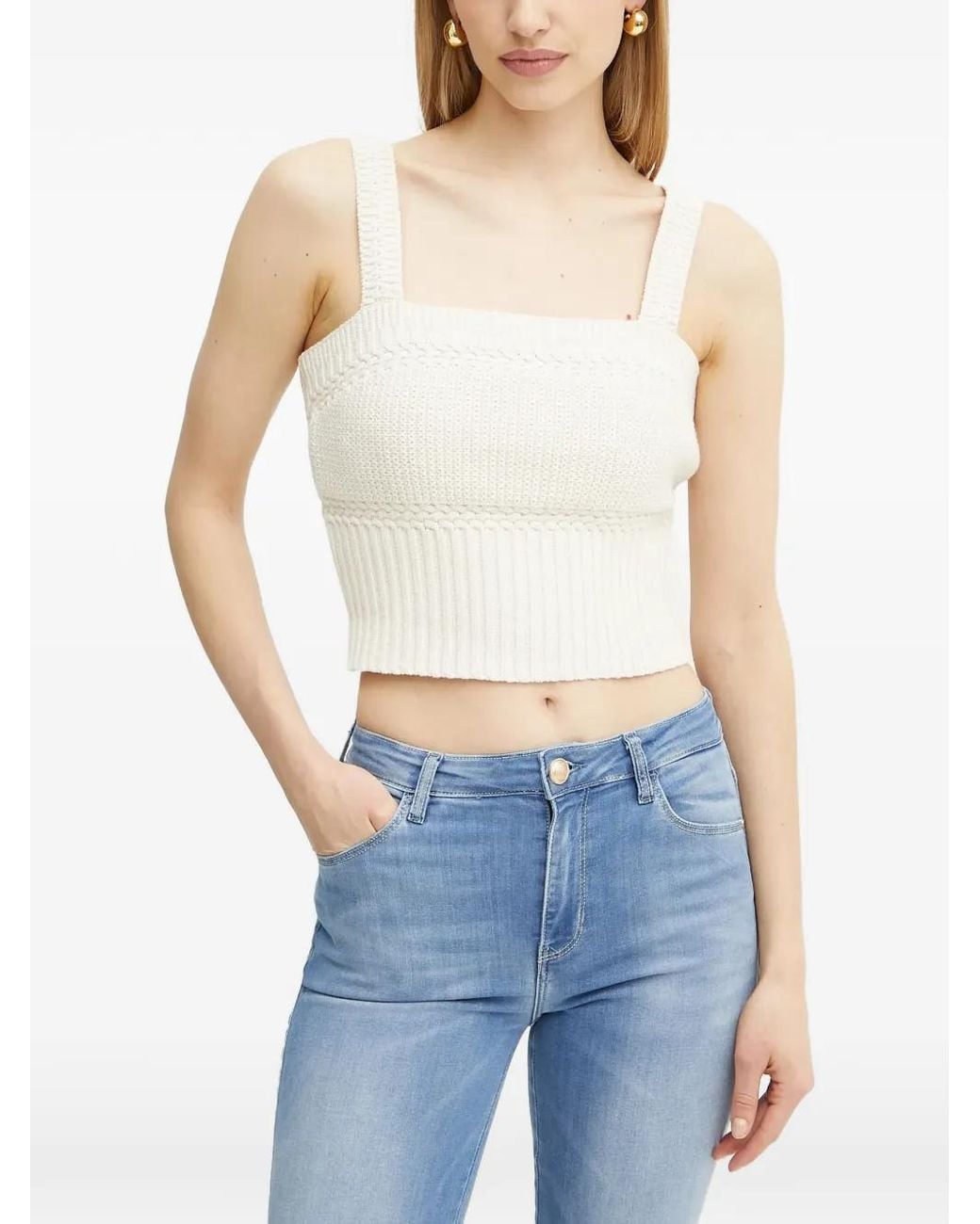 Guess Blue Erynn Cable-Knit Ribbed Top