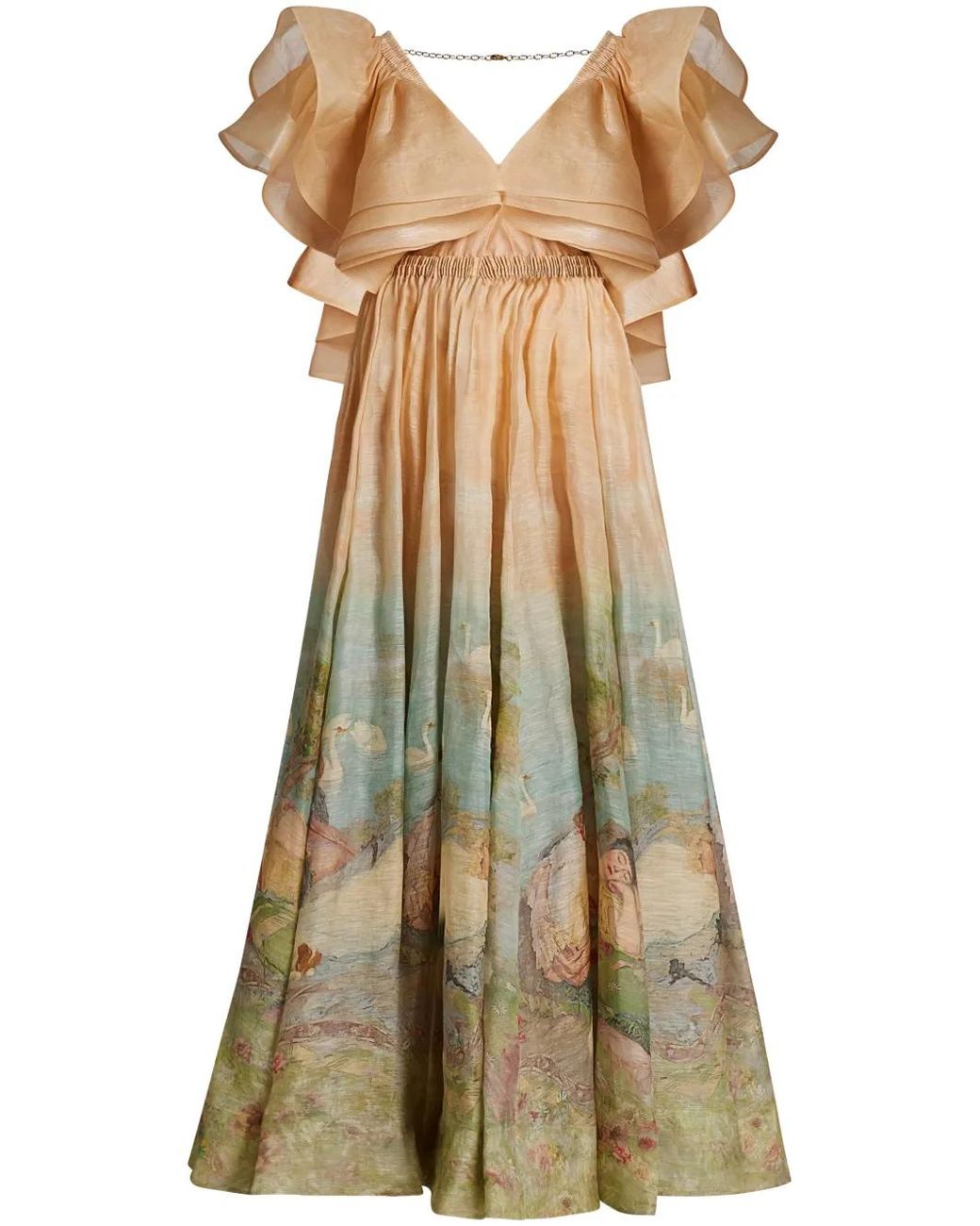 Zimmermann Natural Lyrical Endormies-Print Silk Gown