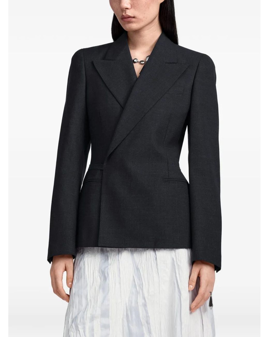 Maison Margiela Black Belted Peak-Lapel Wool Blazer