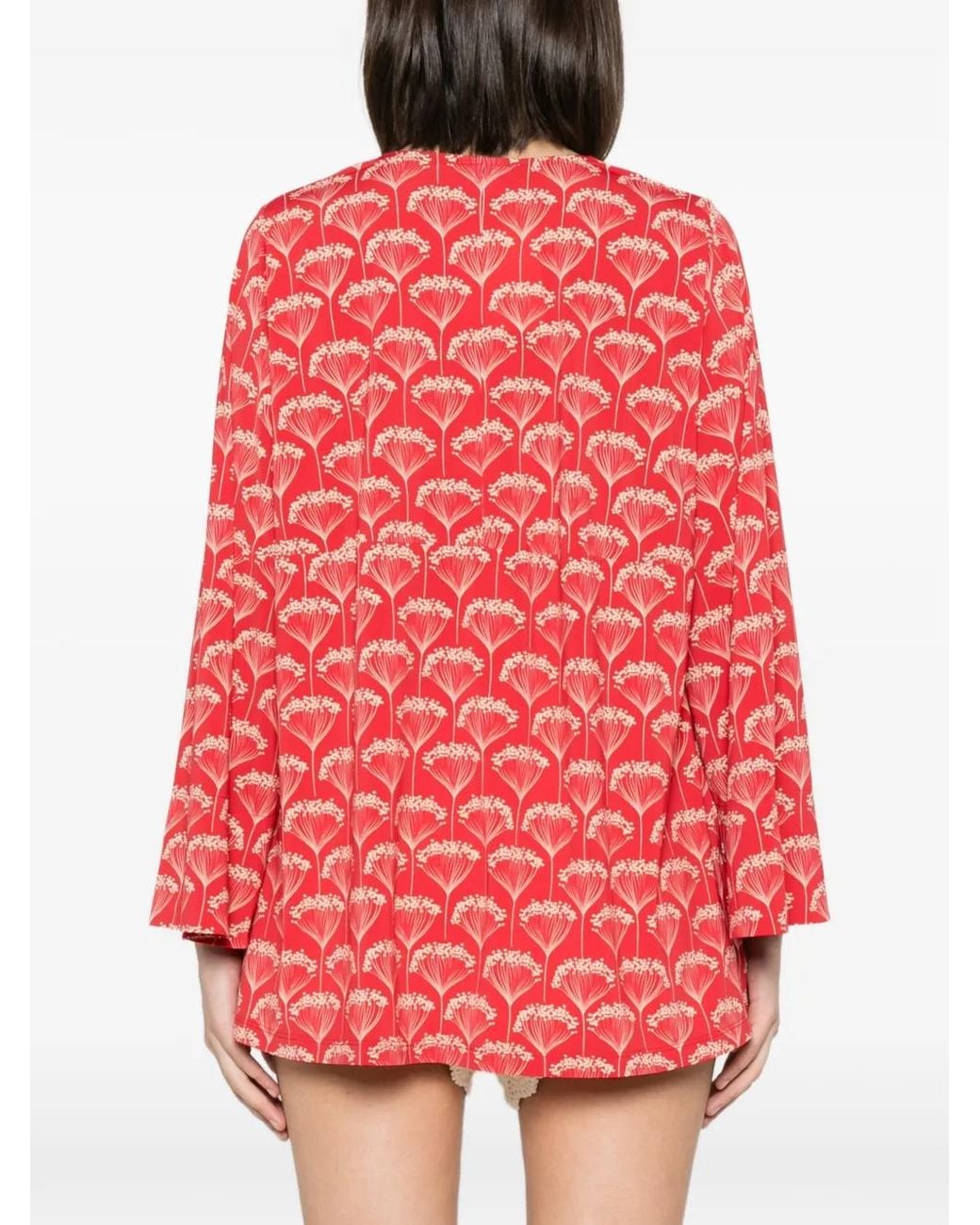 Siyu Red Floral-Print V-Neck Blouse