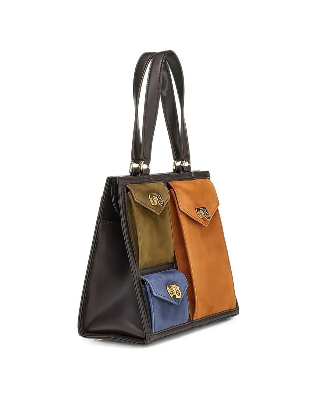Ferragamo White Top Handle Pocket-Detail Tote Bag