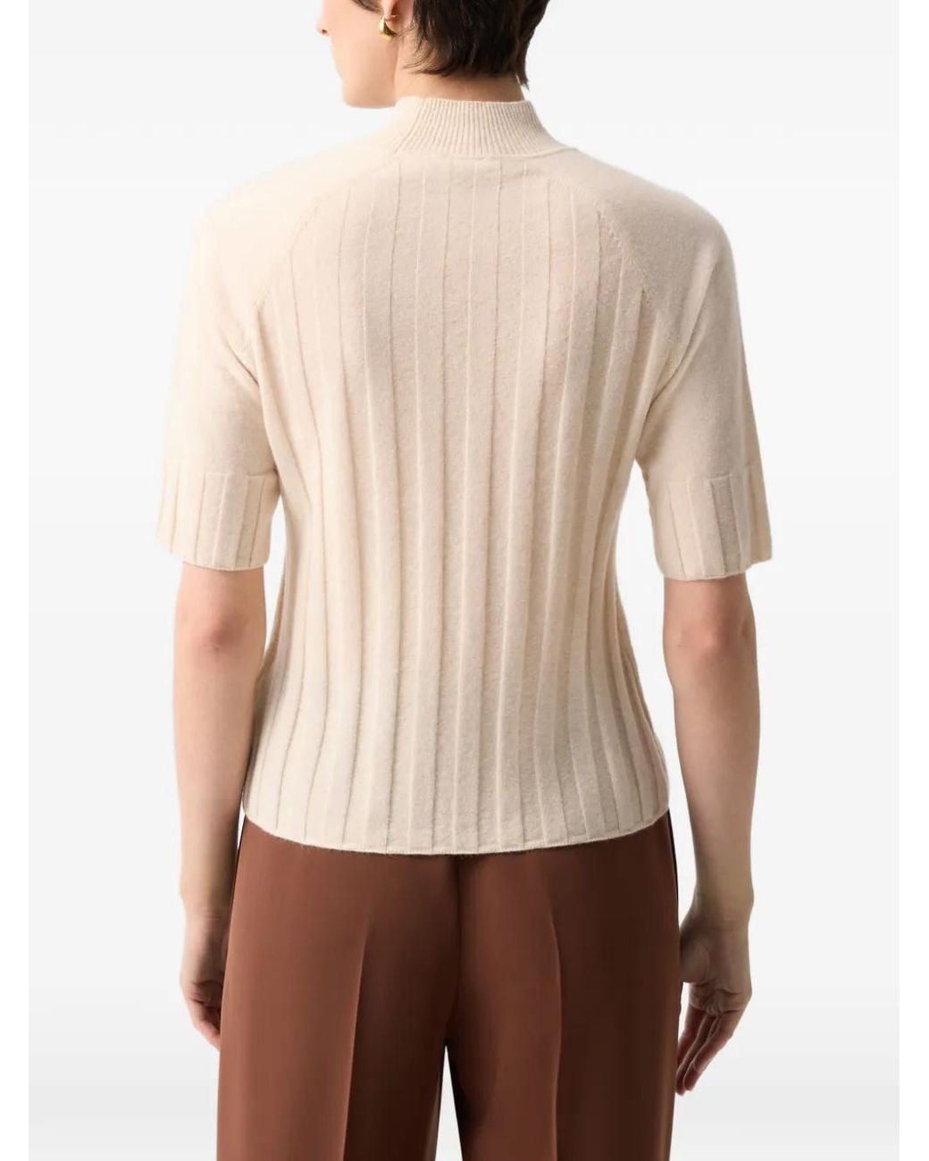 Bogner White Ribbed-Knit Short-Sleeve Sweater