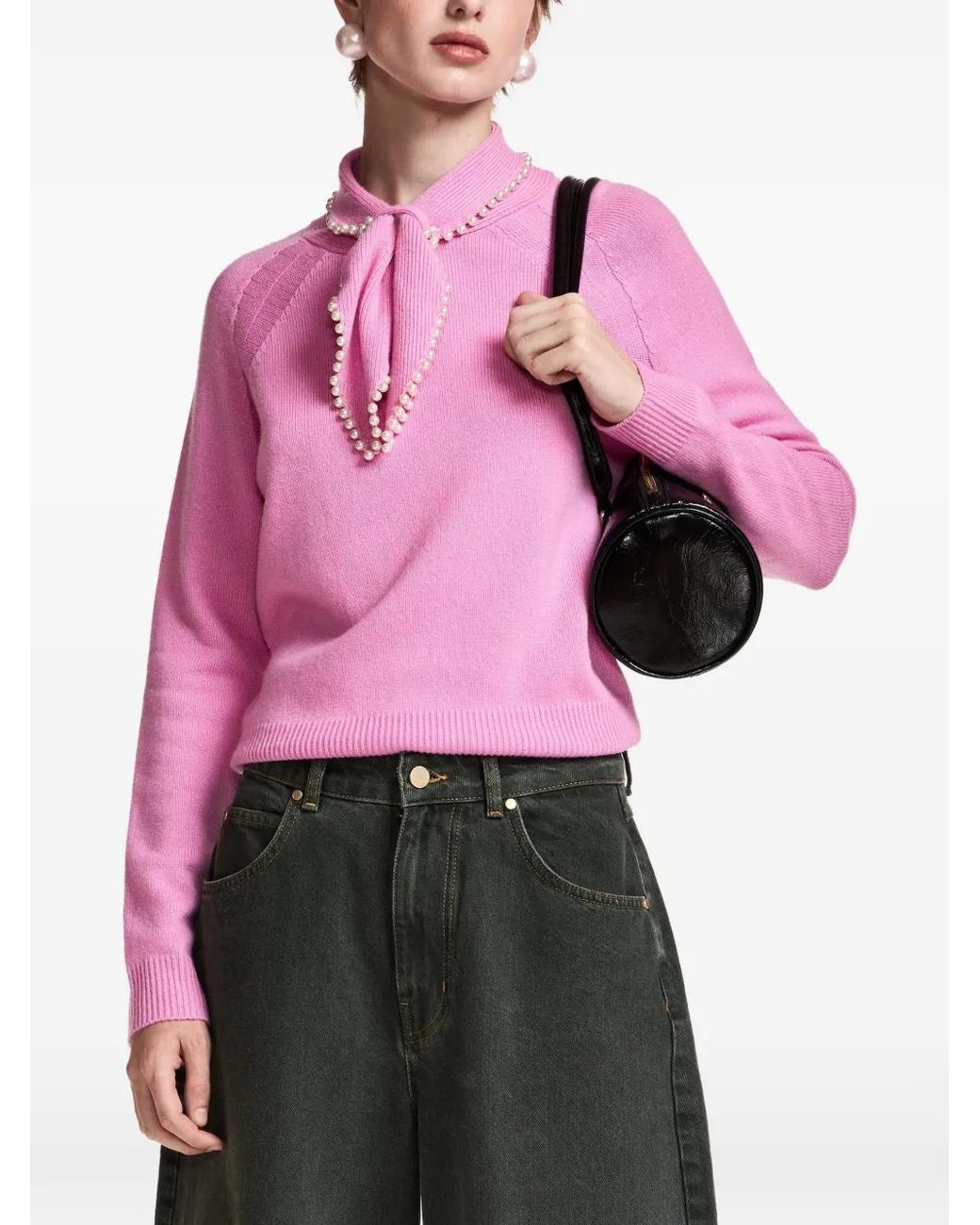 Essentiel Antwerp Pink Kasa Faux Pearl-Embellished Sweater