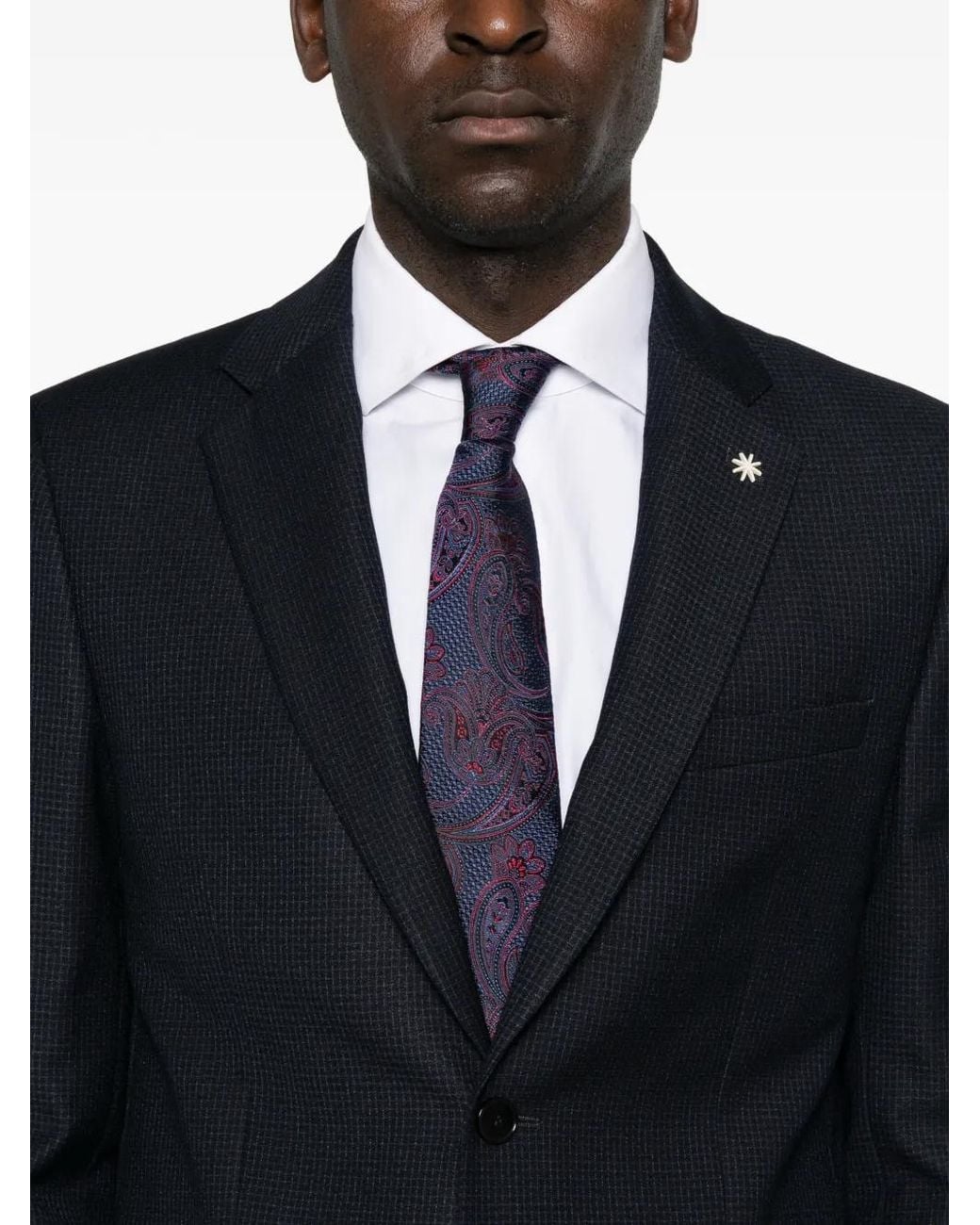 Manuel Ritz Black Check-Pattern Single-Breasted Suit for men