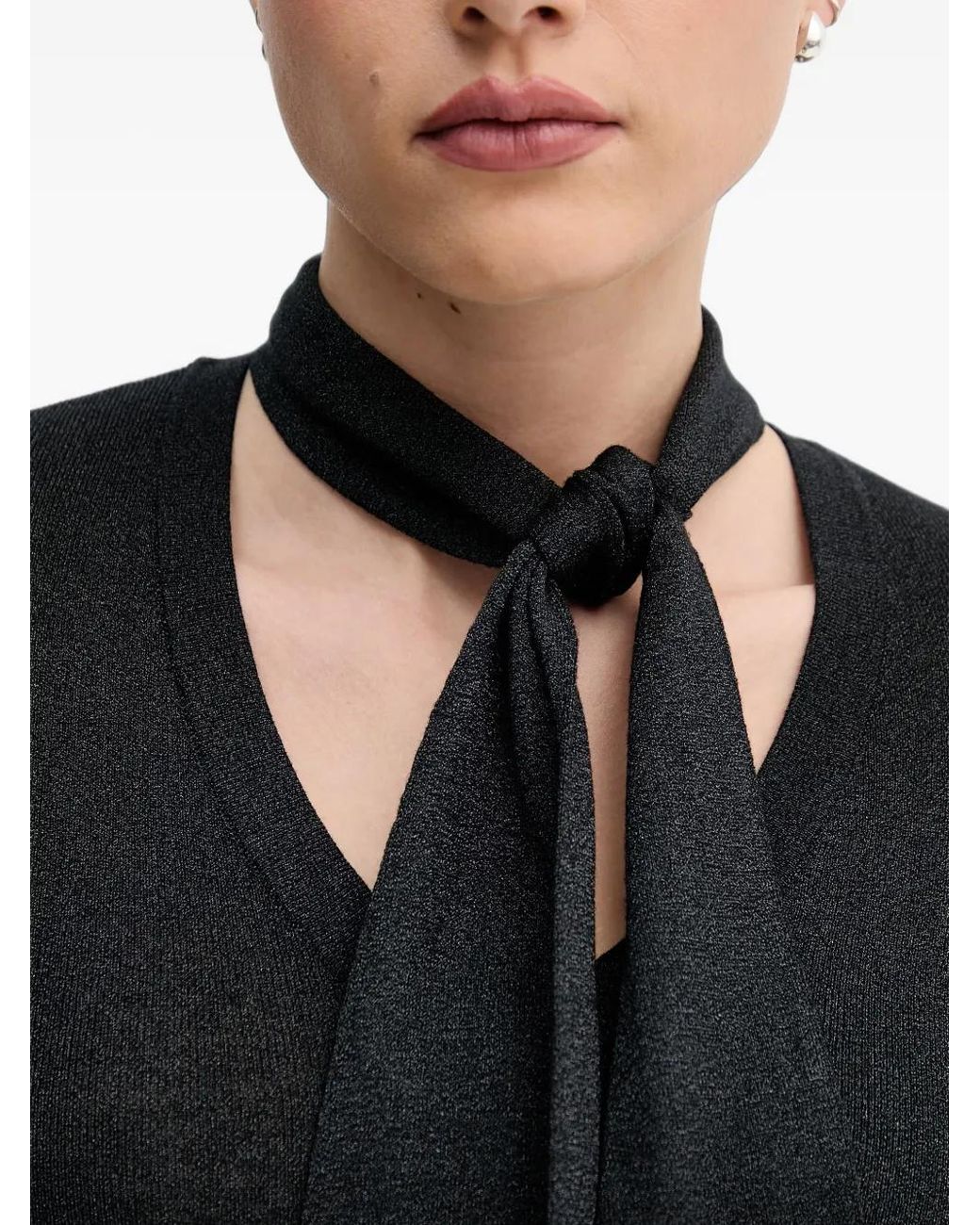 Sisley Black T-Shirt À Col Noué