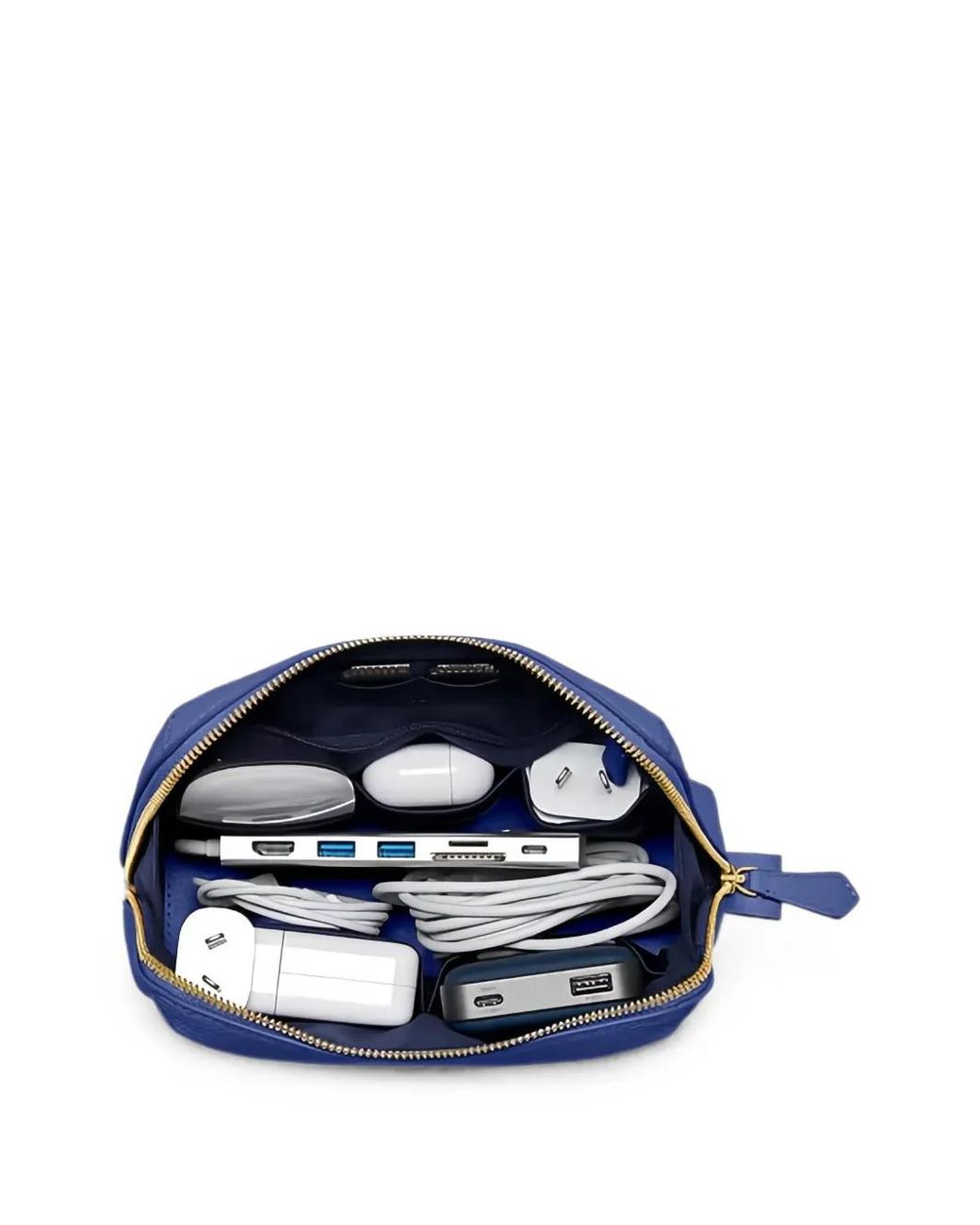 Maison De Sabre Blue The Tech Pouch Pebbled Leather Gadget
