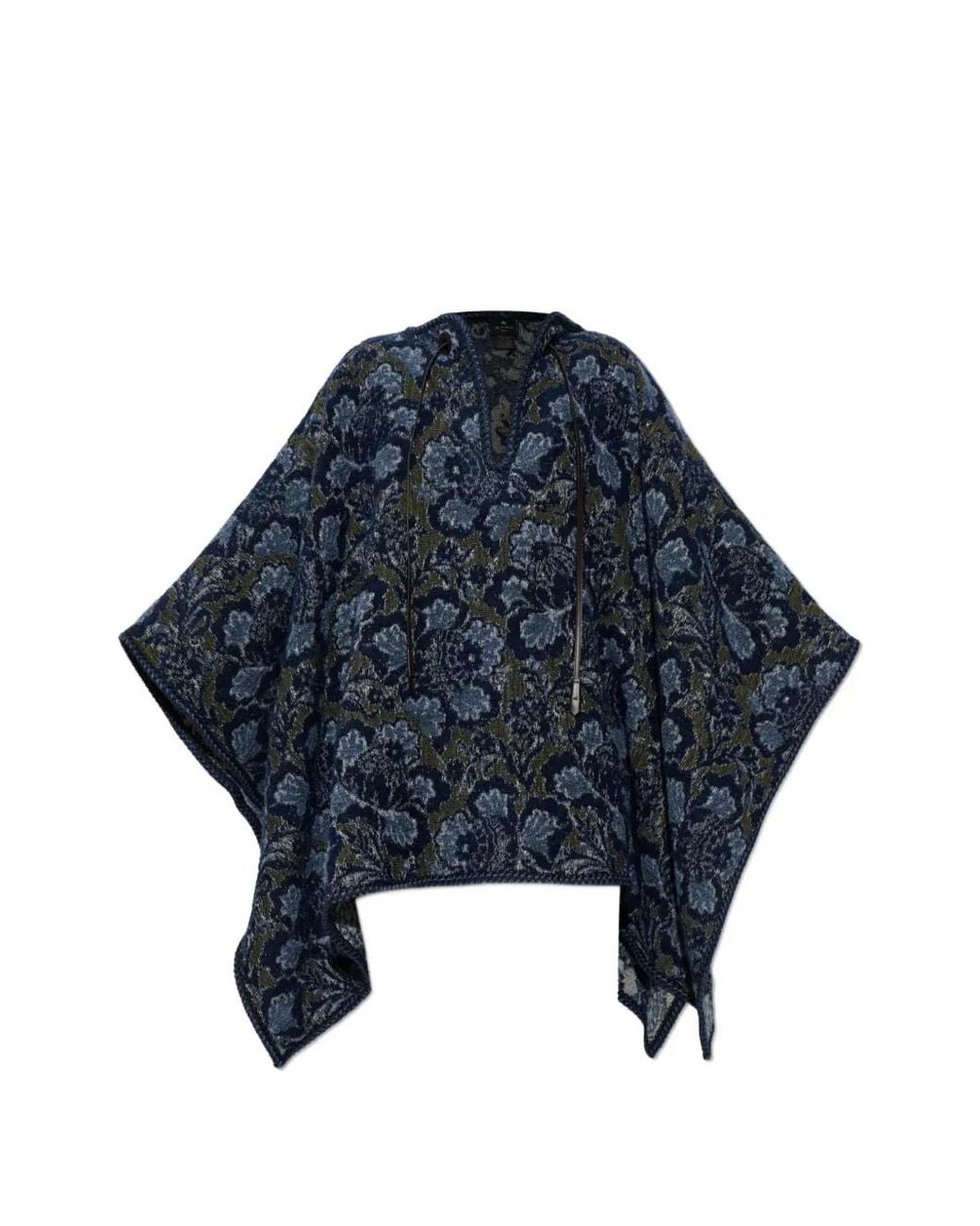 Etro Blue Floral-Motif Poncho