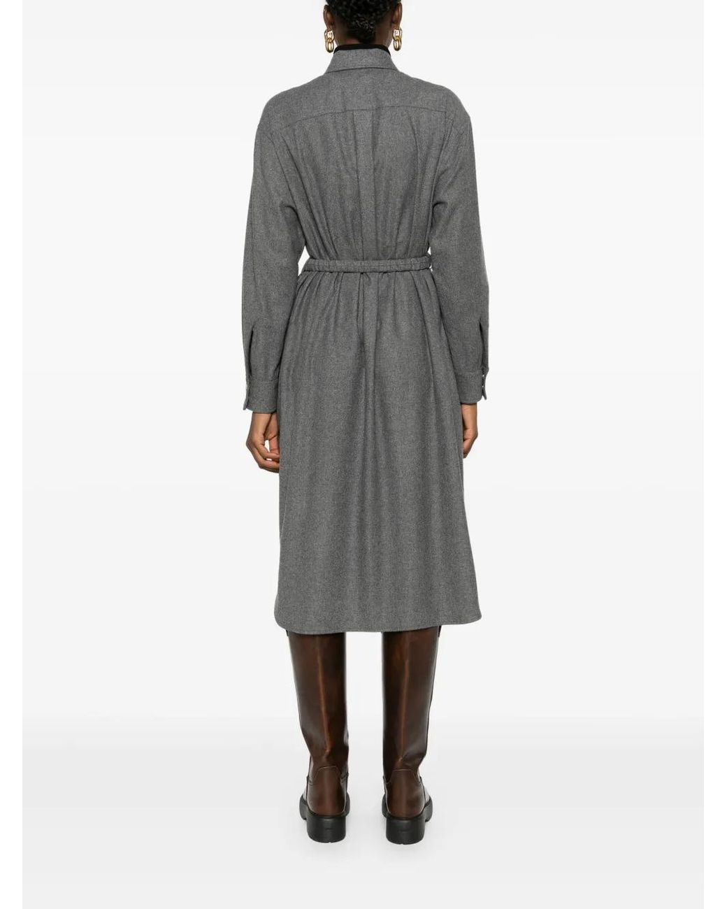 Moncler Gray Logo-Patch Shirt Dress