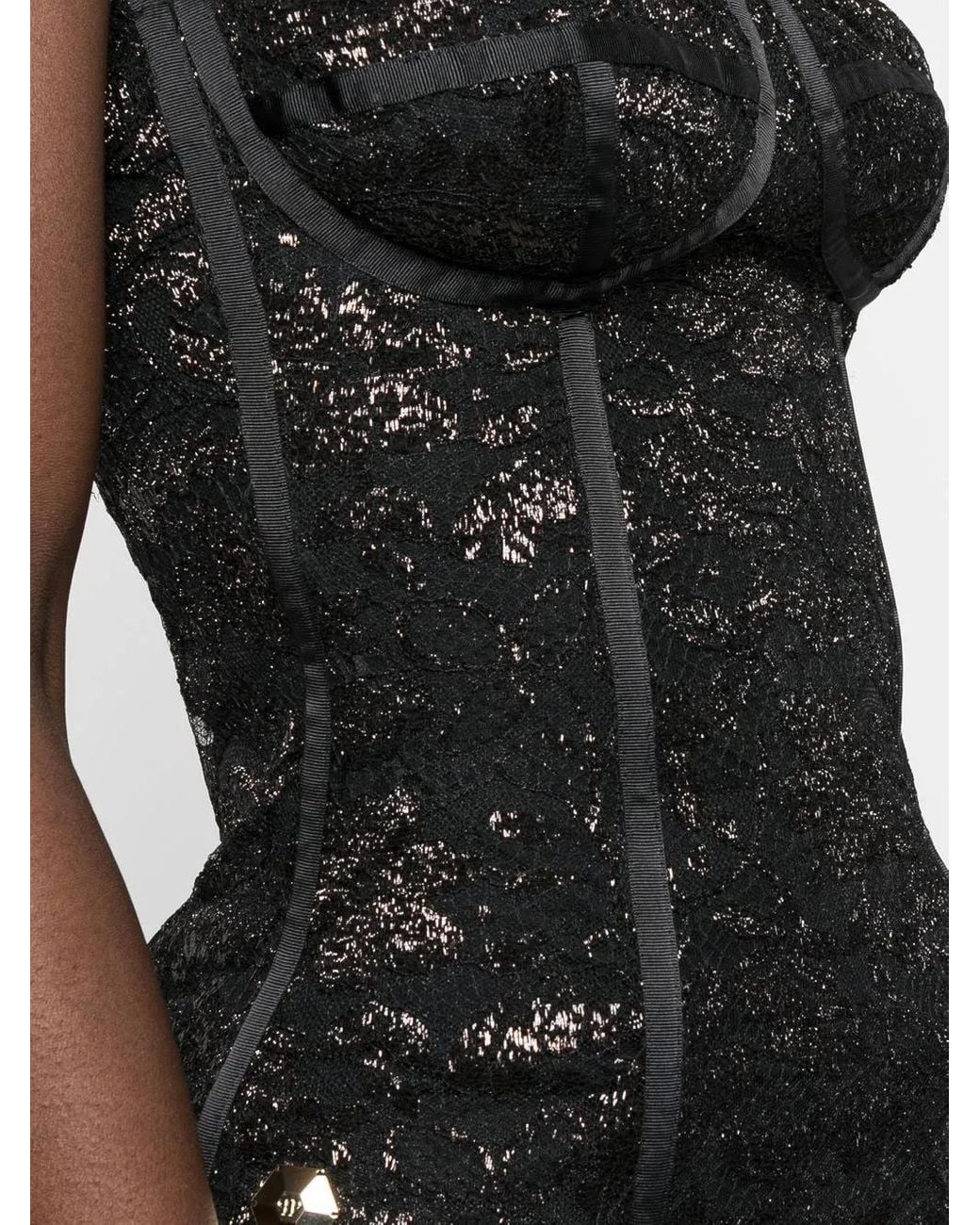 Philipp Plein Black Lace-Detail Bustier Top