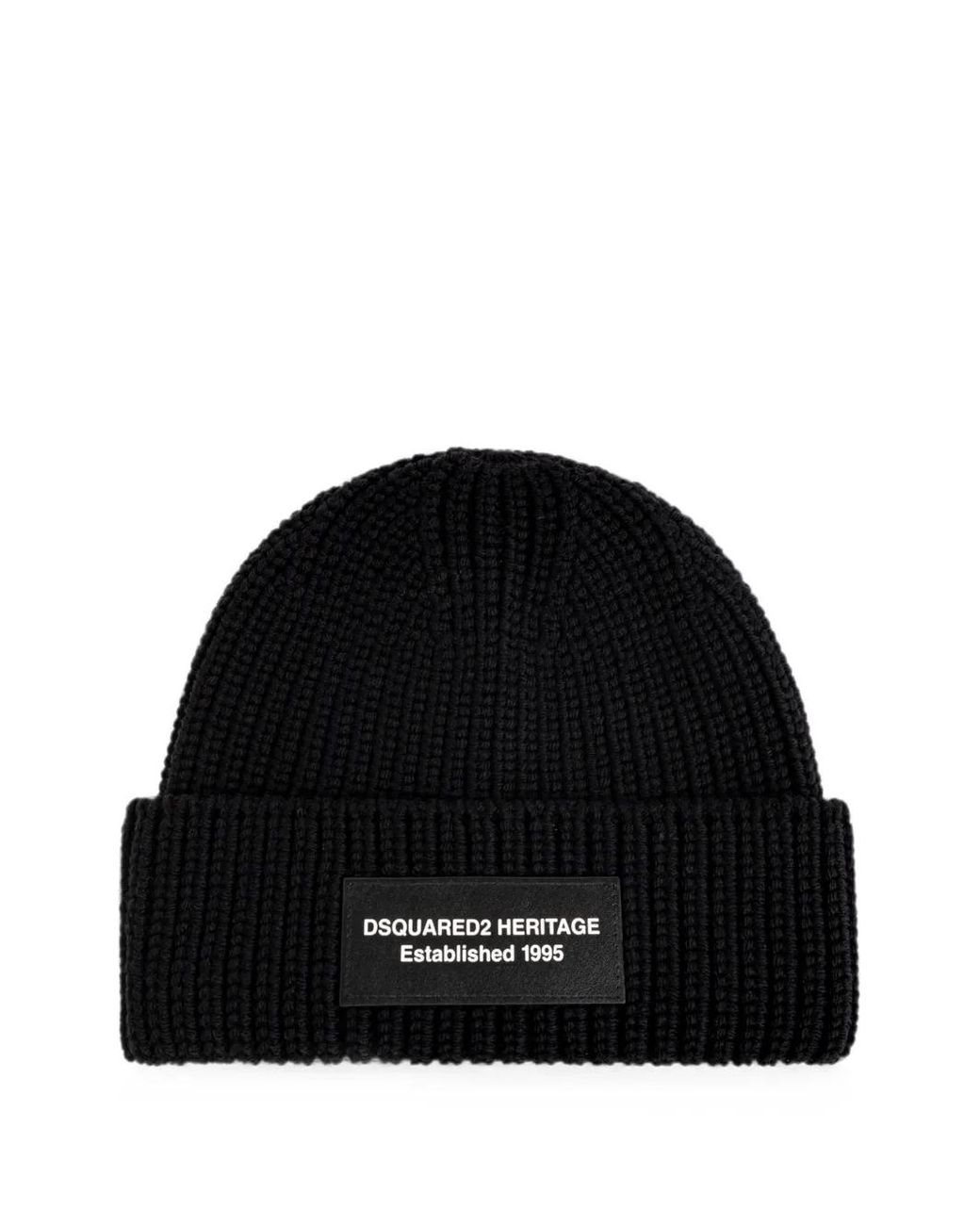 DSquared² Black Heritage Knit Beanie Hat for men