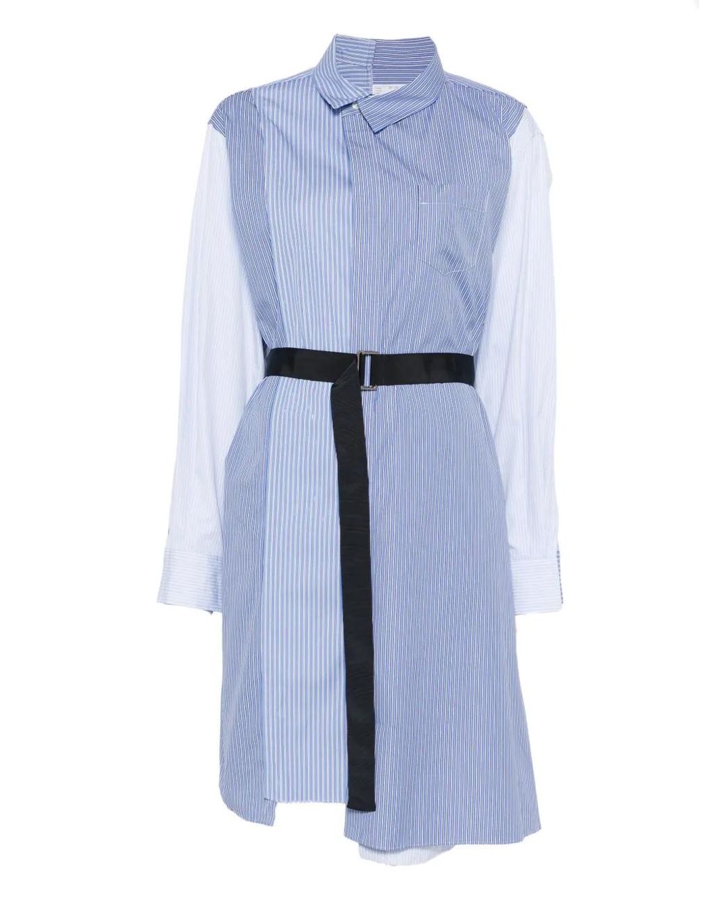 Sacai Striped Belted Shirt Dress in Blue | Lyst