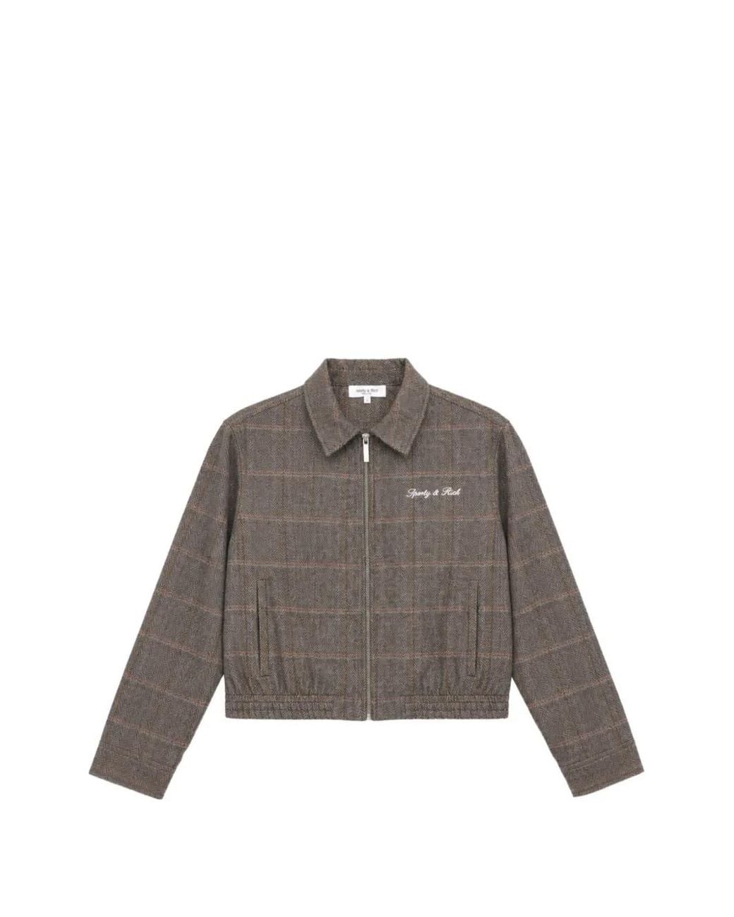 Sporty & Rich Brown Gyl Check-Pattern Zip-Up Jacket