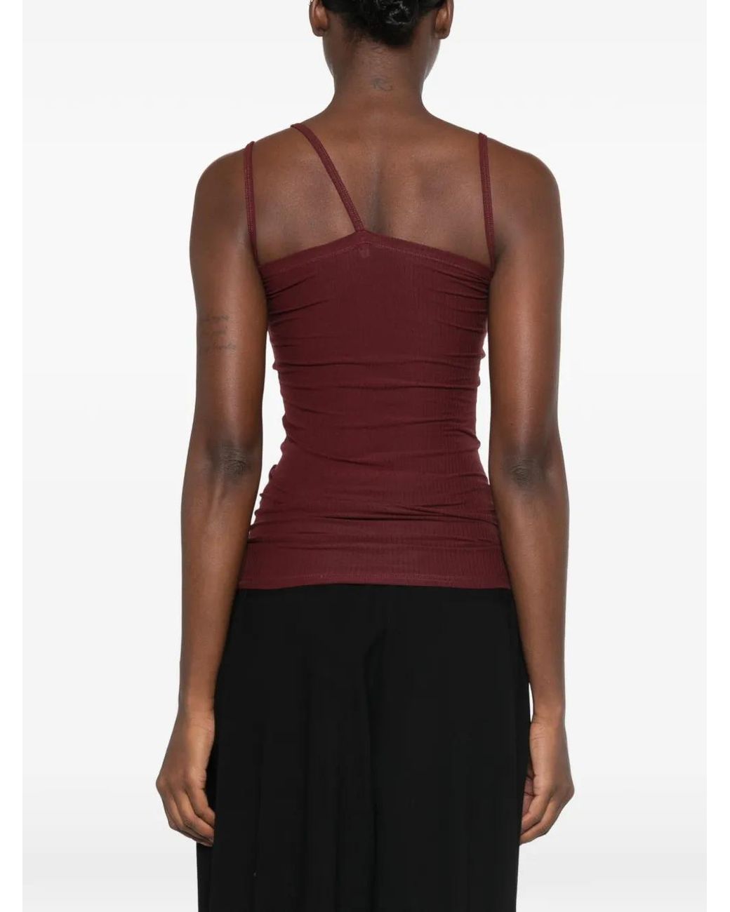 Baserange Red Ribbed Asymmetric Tank Top