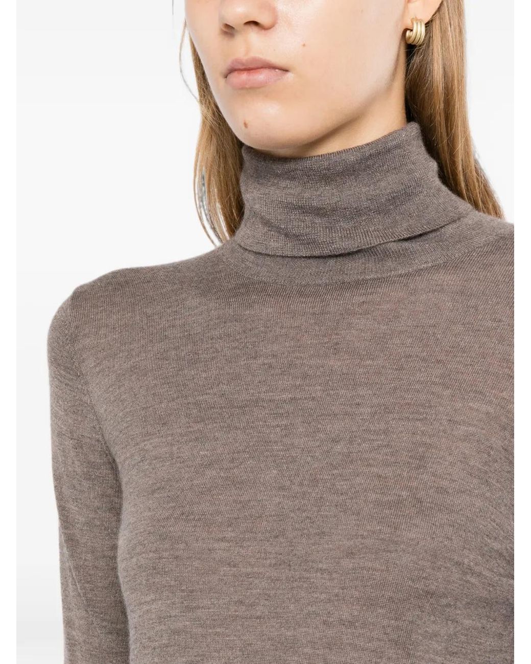 N.Peal Cashmere Brown Margot Roll-Neck Top