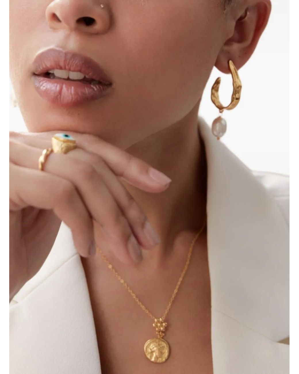 Ottoman Hands Metallic Judy Pearl Hoop Earrings