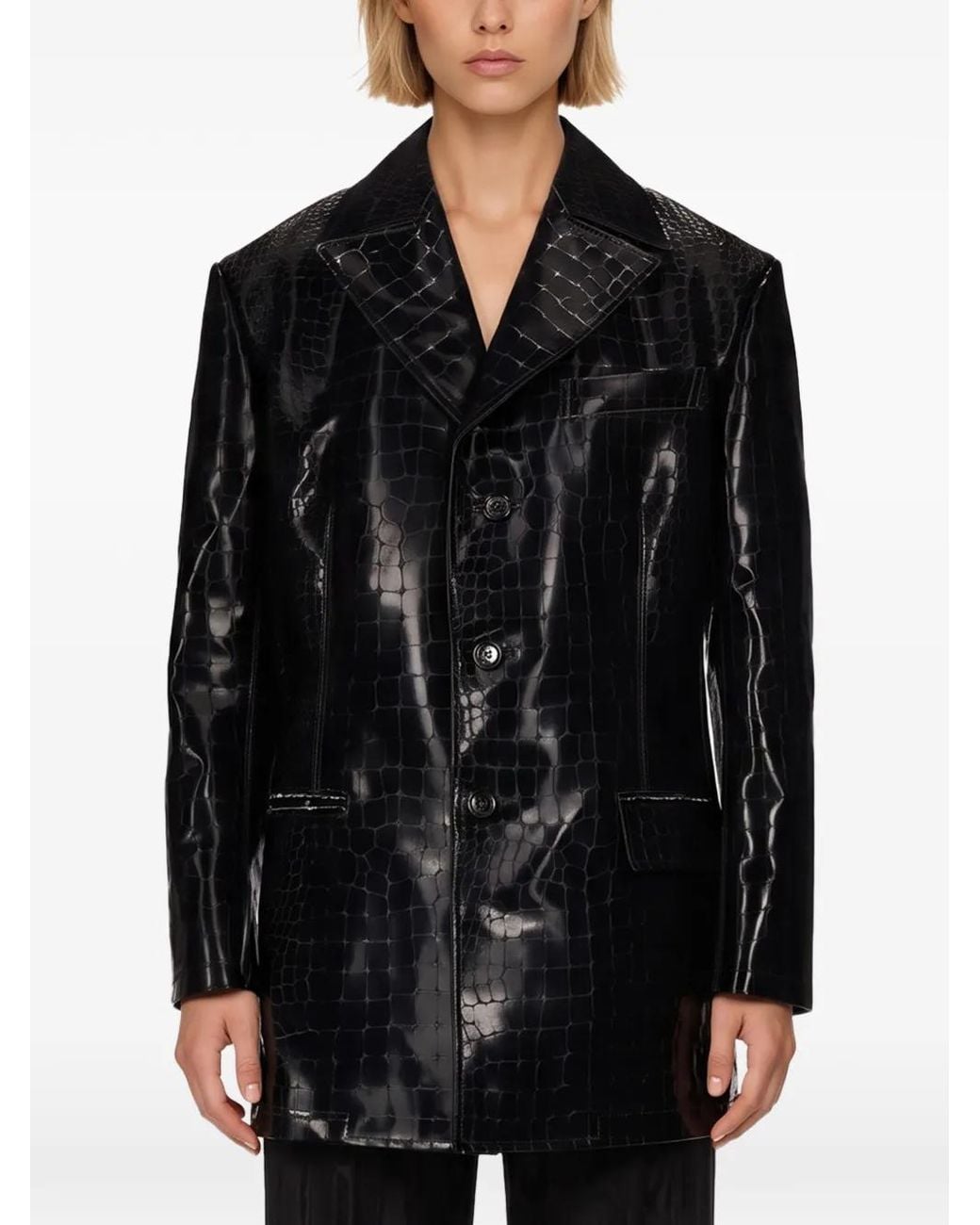 Junya Watanabe Black Crocodile-Effect Single-Breasted Blazer