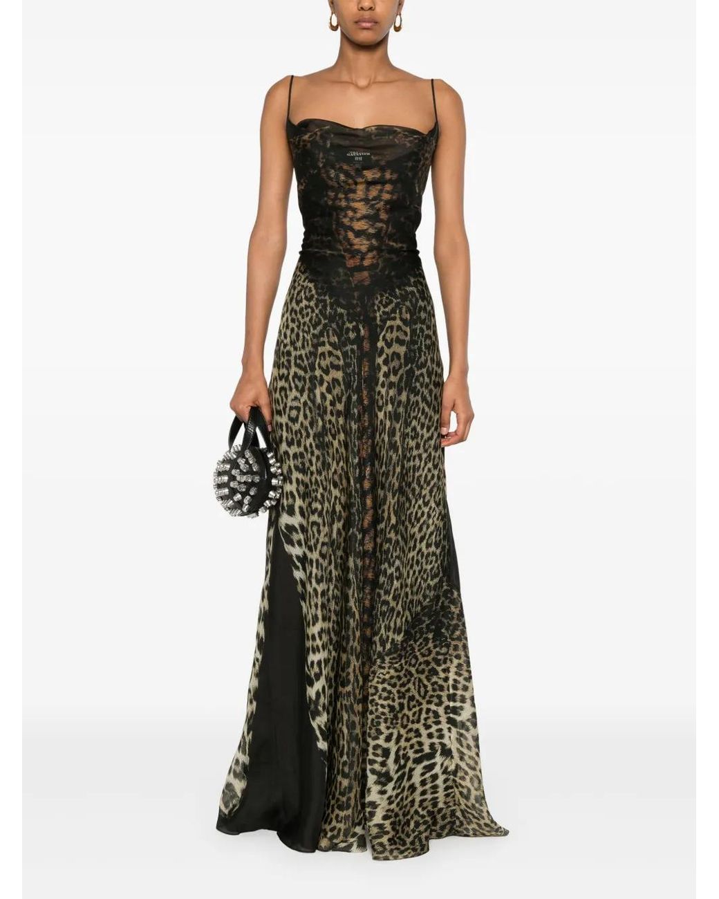 jean paul gaultier leopard long dress Jean Paul Gaultier Leopard Mesh Maxi Dress in Natural