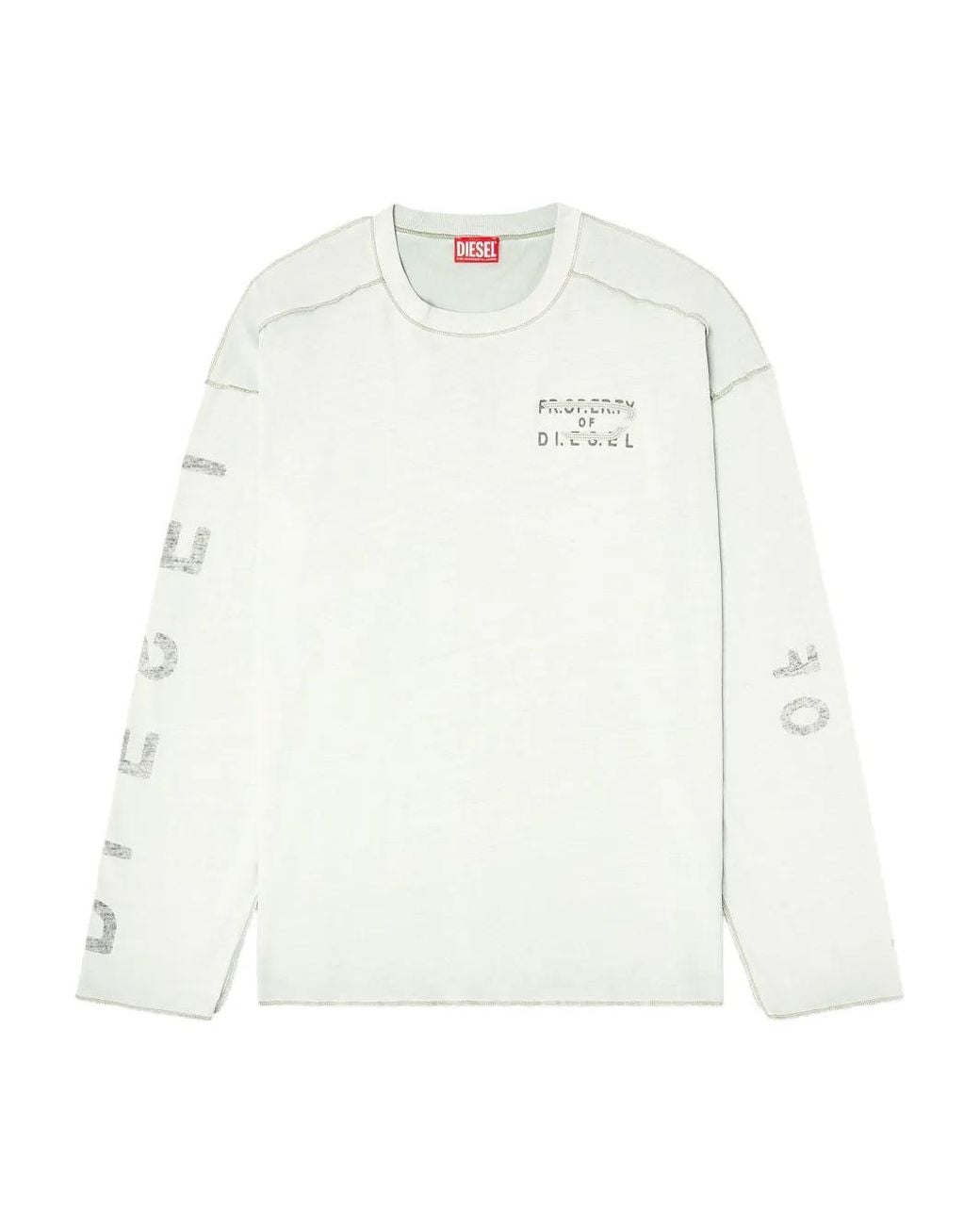 DIESEL White Relaxed Long-Sleeve T-Shirt With Printed Sleeves for men