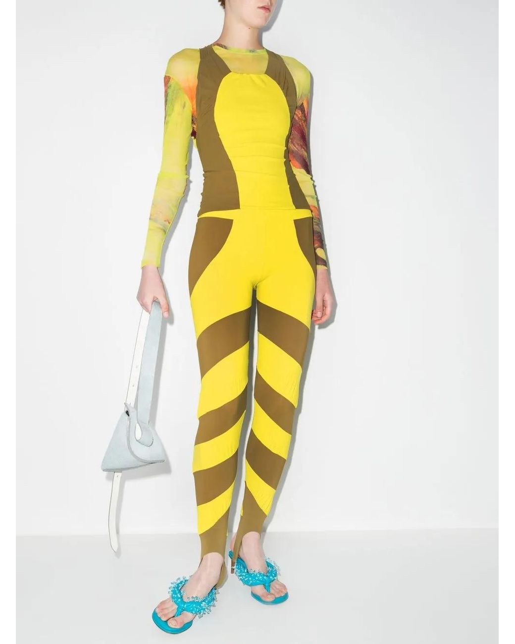 PAULA CANOVAS DEL VAS Yellow Striped Two-Tone Leggings