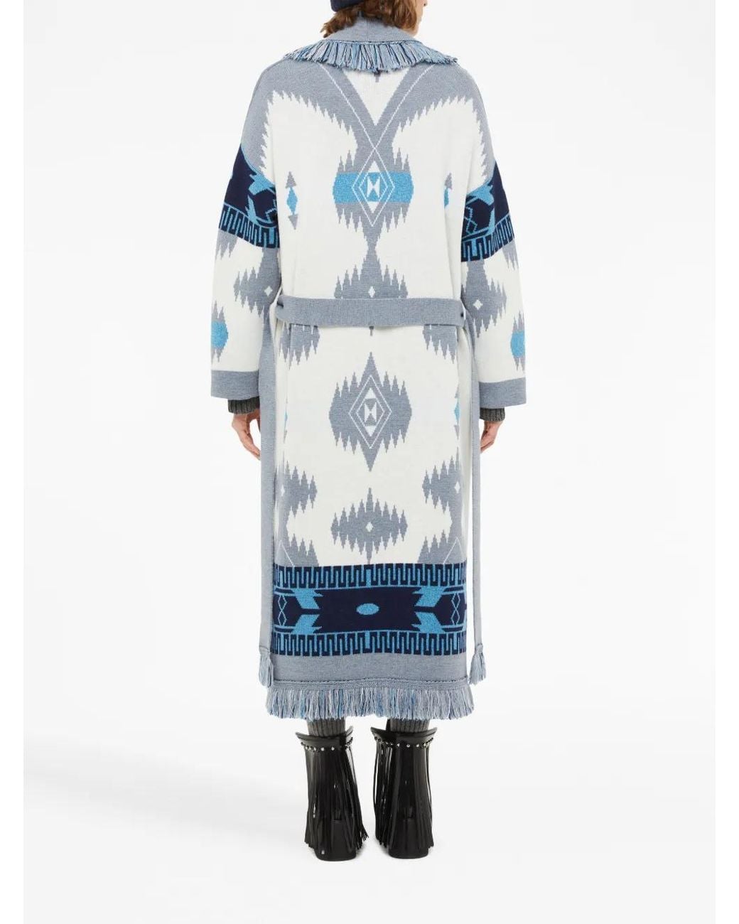 Alanui Blue Intarsia-Knit Jacquard Coat
