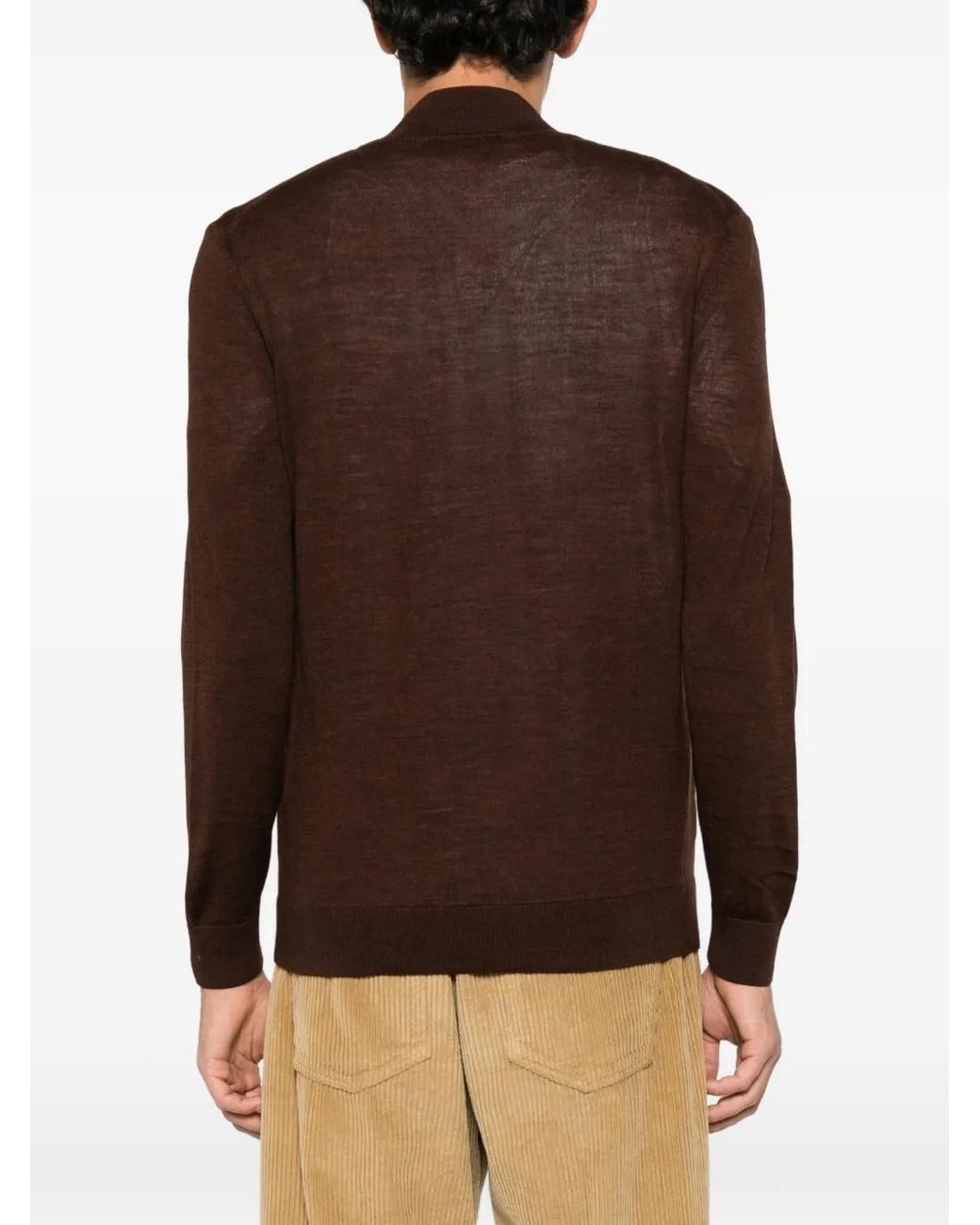 Alberto Gozzi Brown Quarter-Zip Wool Sweater for men